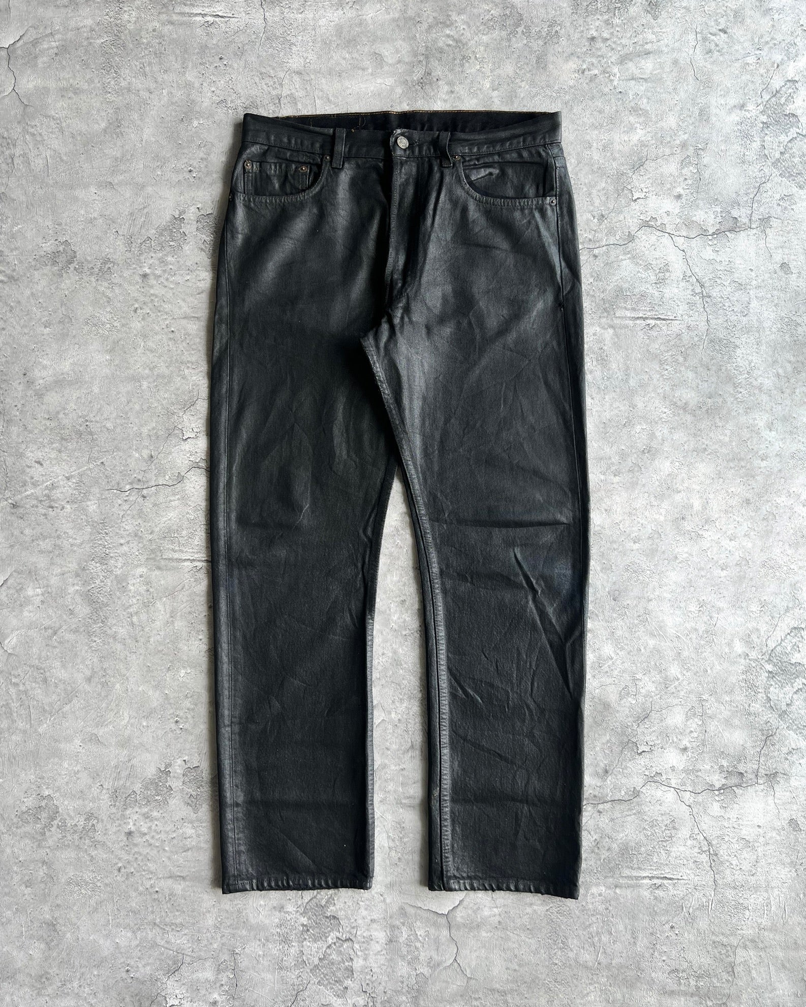 1980S BLACK WAXED LEVI'S 501 JEANS (34X30)