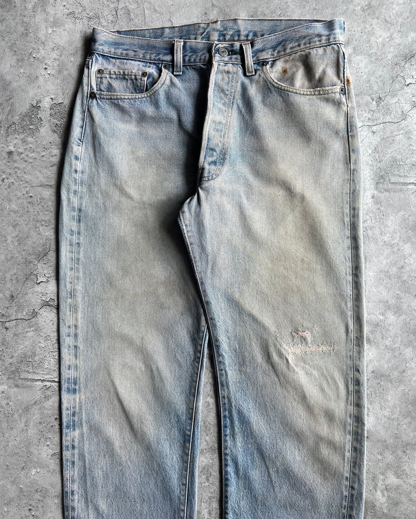 1980S FADED WASHED LEVI'S 501 REDLINE SELVEDGE JEANS (35X36)
