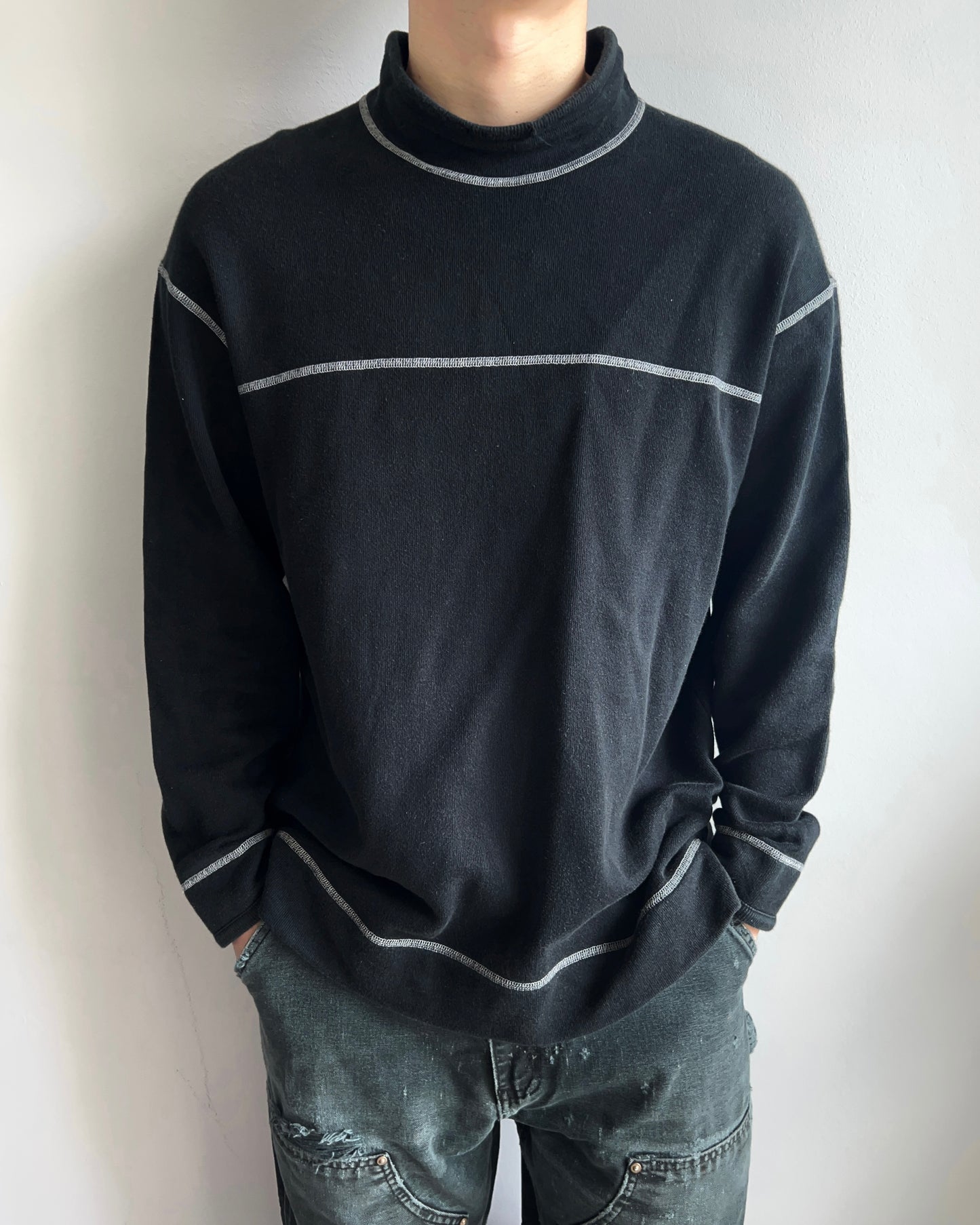 1990S ISSEY MIYAKE CONTRAST STITCH MOCK NECK SWEATSHIRT (L)