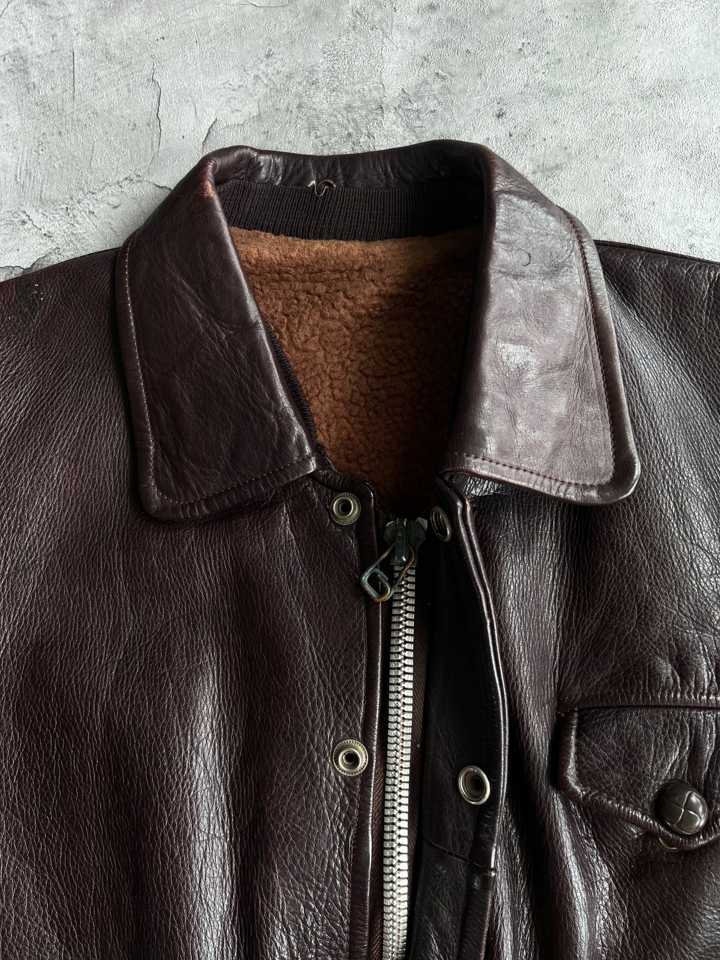 1950S BROWN ROCKABILLY LEATHER JACKET (L)