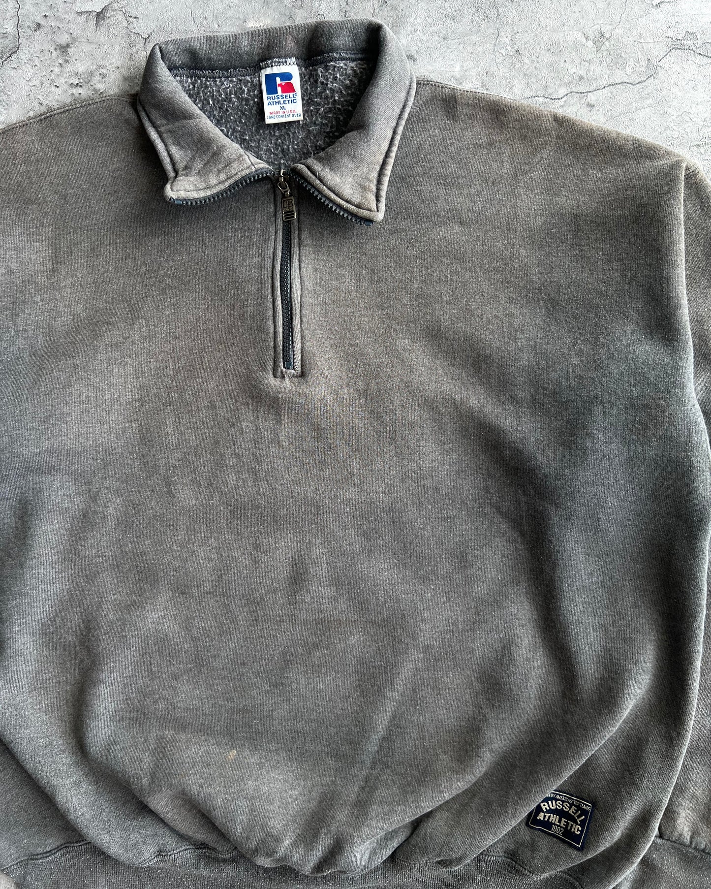 1990S SUN FADED GREY BLANK RUSSELL QUARTER ZIP SWEATSHIRT (XL)