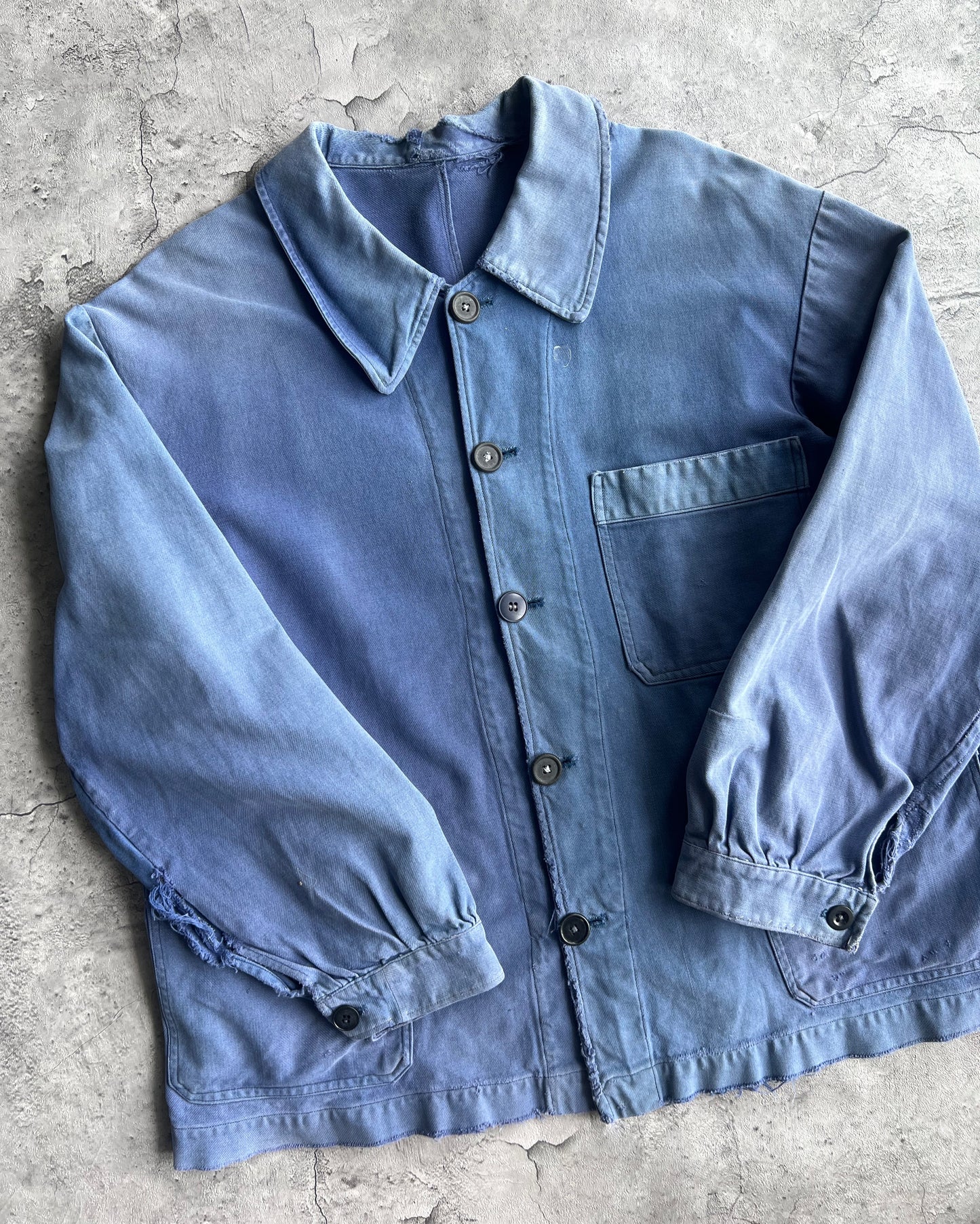 1950S FADED ROUND COLALR FRENCH WORK JACKET (L)