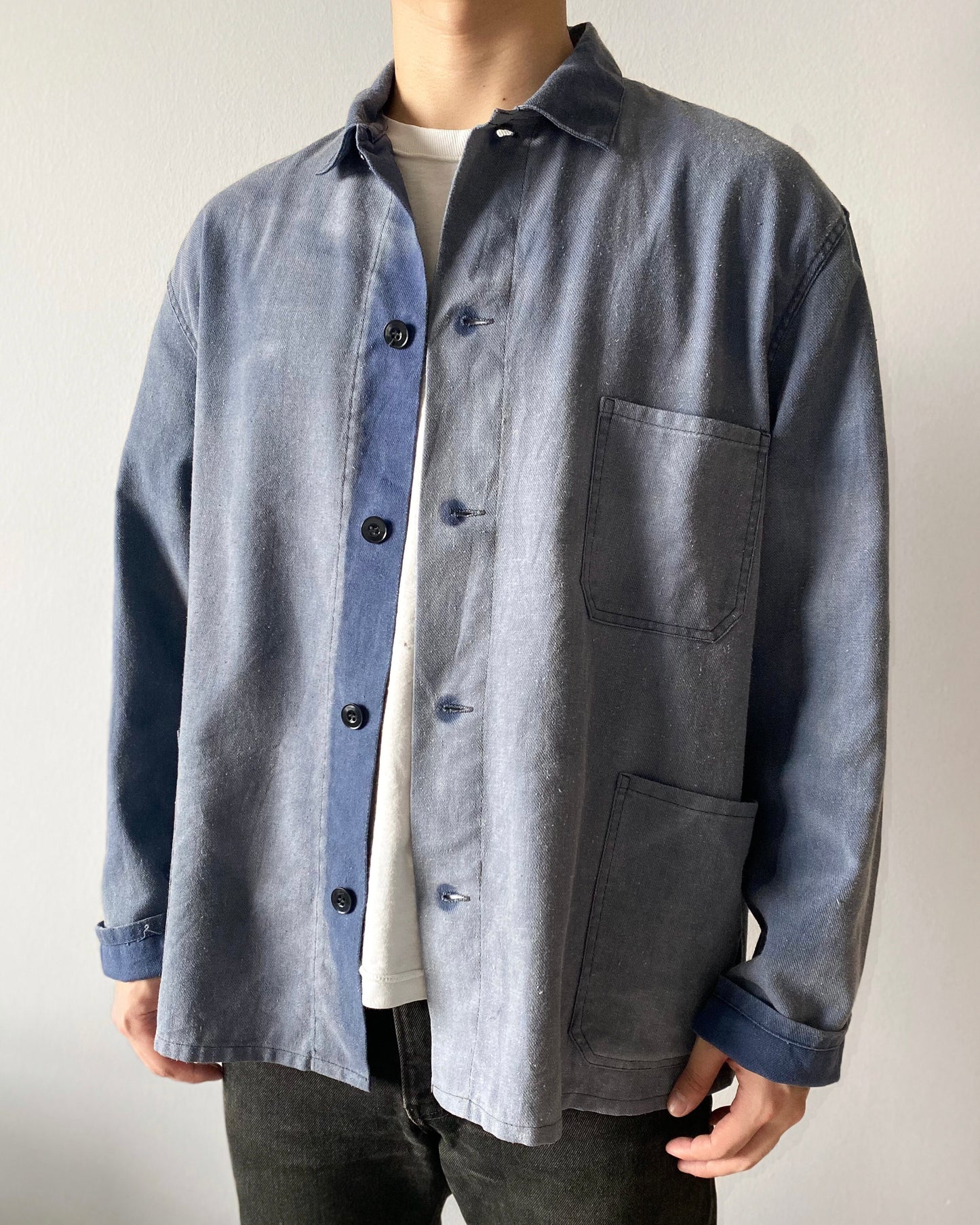 1970S SUN FADED FRENCH CHORE JACKET (L/XL)