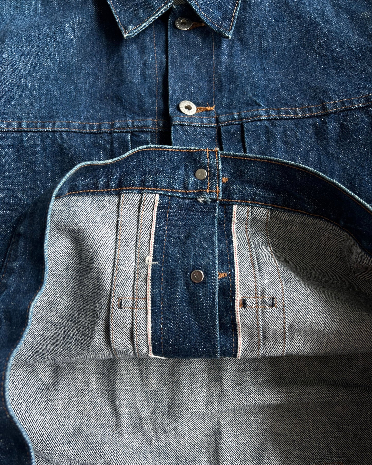 1990S SUN FADED BIG E LEVI'S TYPE I SELVEGDE DENIM JACKET (L/XL)