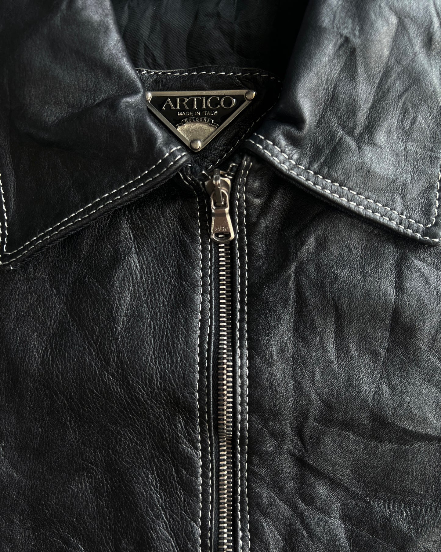 1990S ARTICO LEATHER MULTI-PANEL ZIP-UP CROPPED JACKET (M)