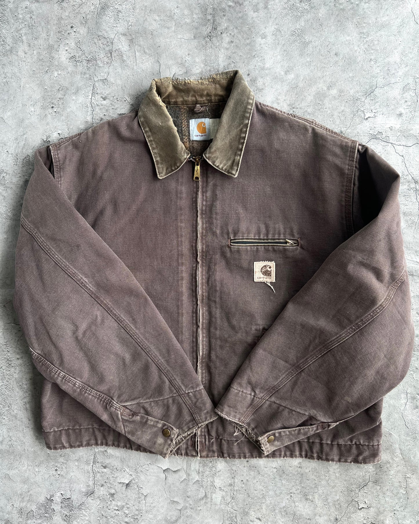 1980S BROWN/MAROON CARHARTT DETROIT WORK JACKET (XXL)