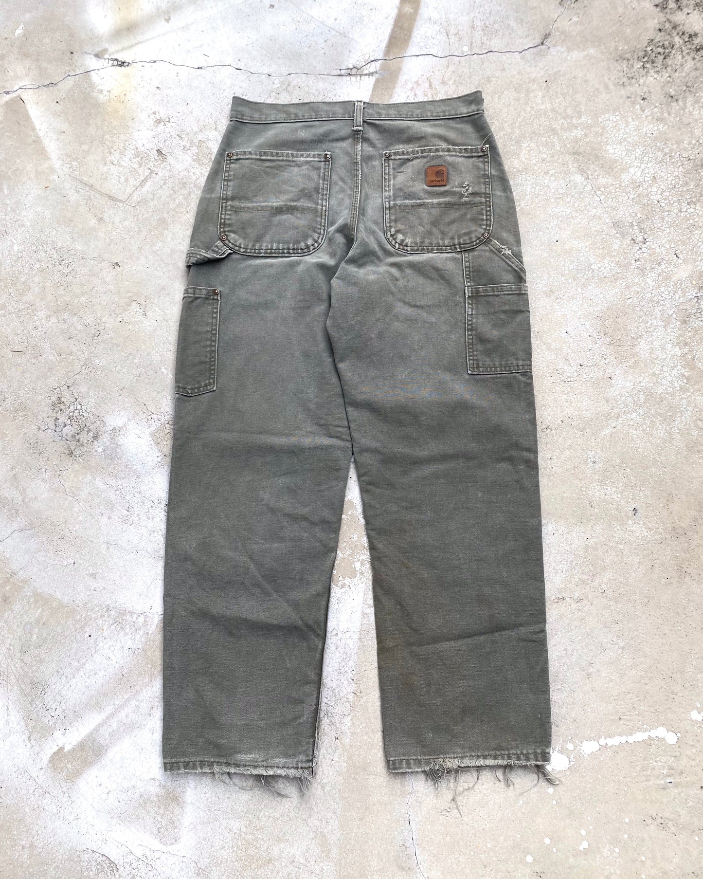 1990S FADED OLIVE/GREY CARHARTT DOUBLE KNEE PANTS (31X30)