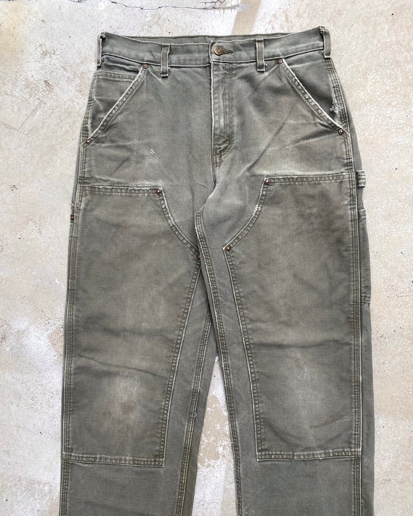 1990S FADED OLIVE/GREY CARHARTT DOUBLE KNEE PANTS (31X30)