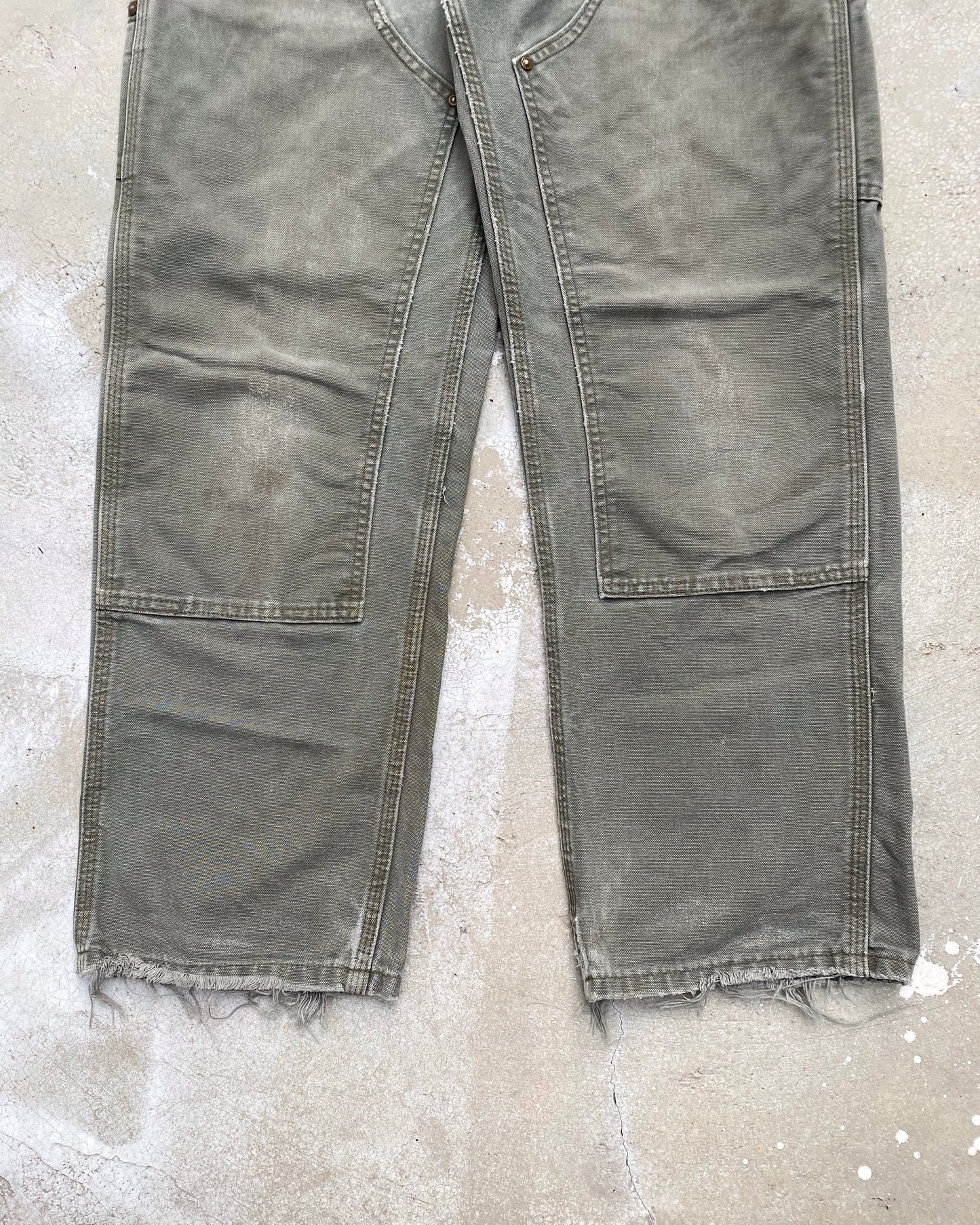 1990S FADED OLIVE/GREY CARHARTT DOUBLE KNEE PANTS (31X30)