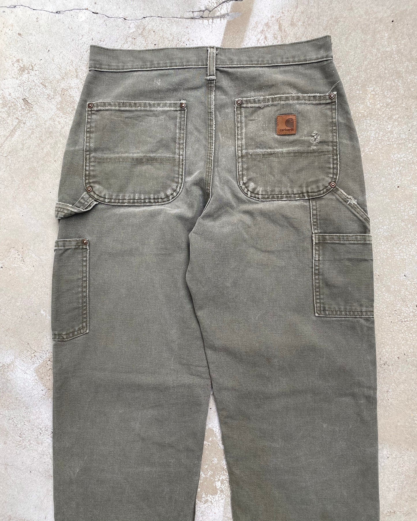 1990S FADED OLIVE/GREY CARHARTT DOUBLE KNEE PANTS (31X30)
