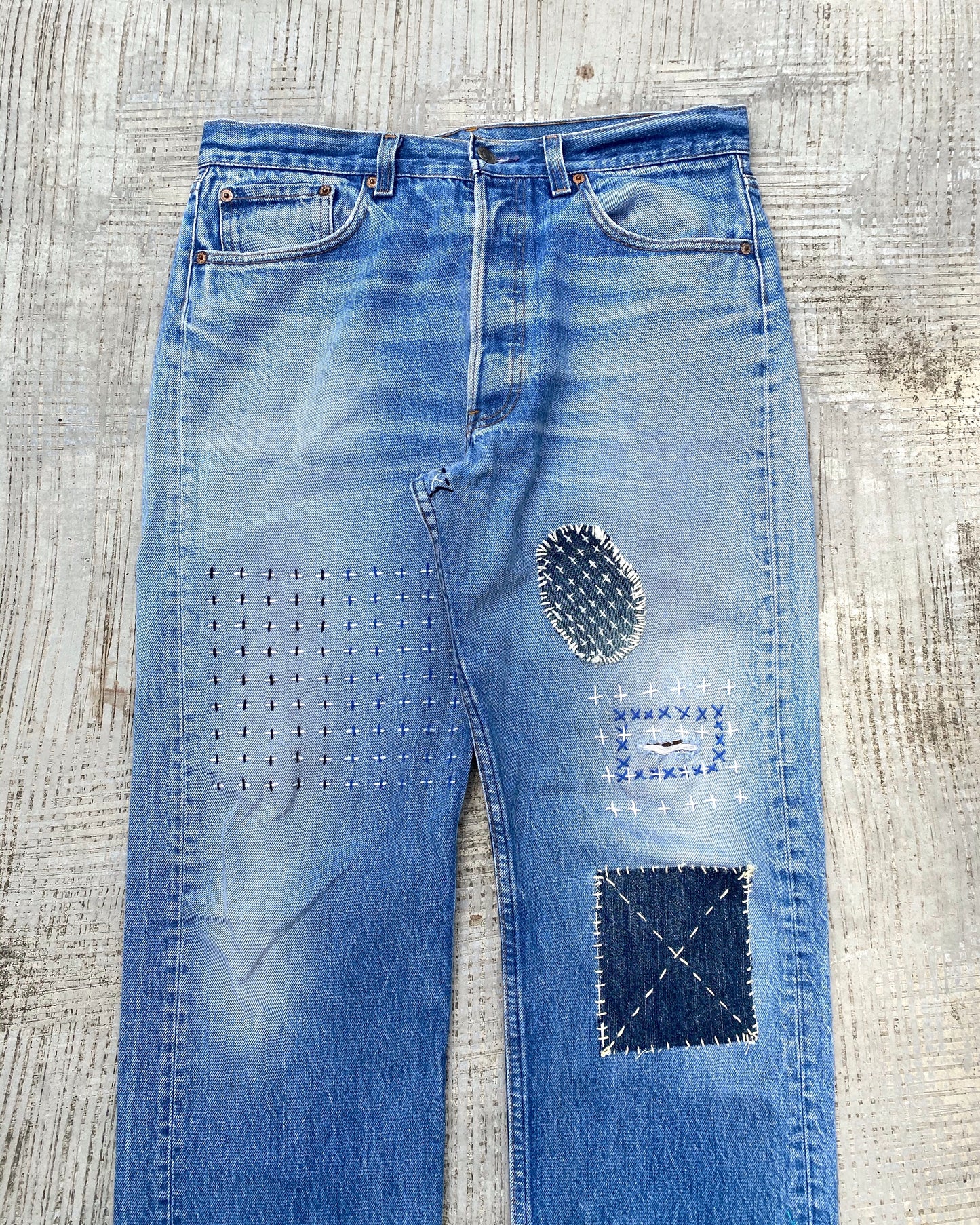 1980S LEVI’S 501 SASHIKO/PATCHED JEANS (33X32)