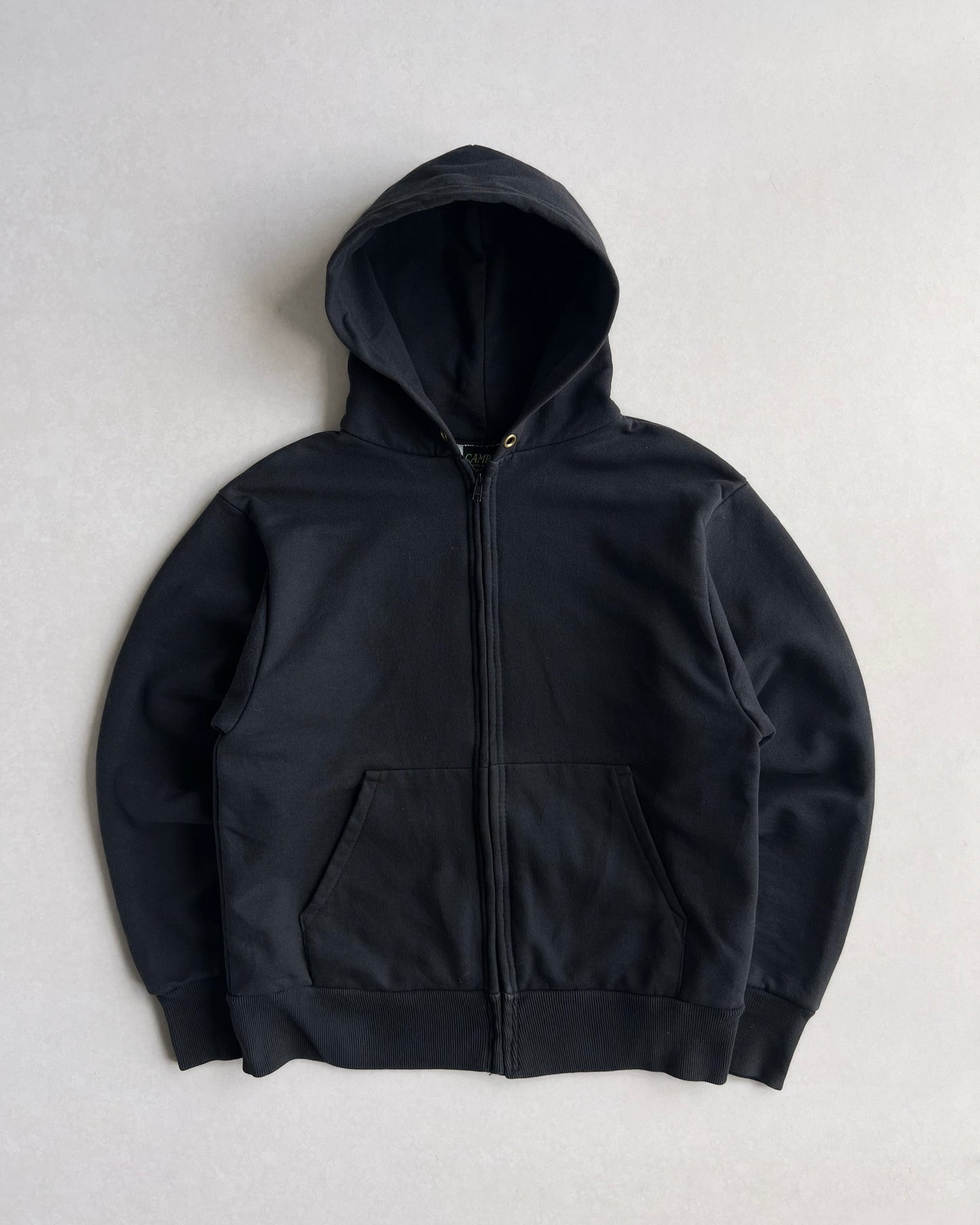 1990S BLACK THERMAL LINED ZIP-UP RAGLAN HOODIE (M)