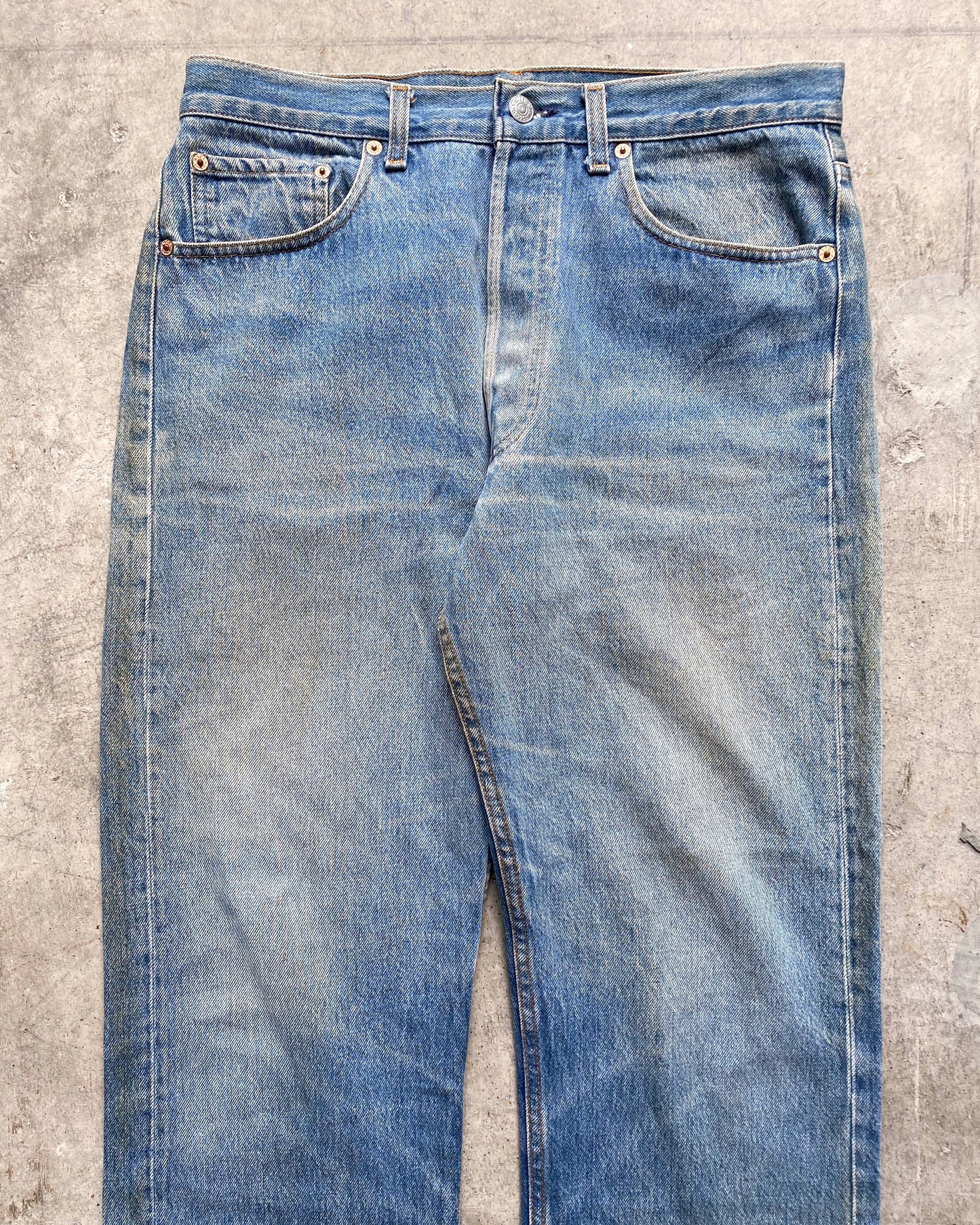 1990S FADED WASH LEVI'S 501 RELEASED HEM JEANS (34X36)