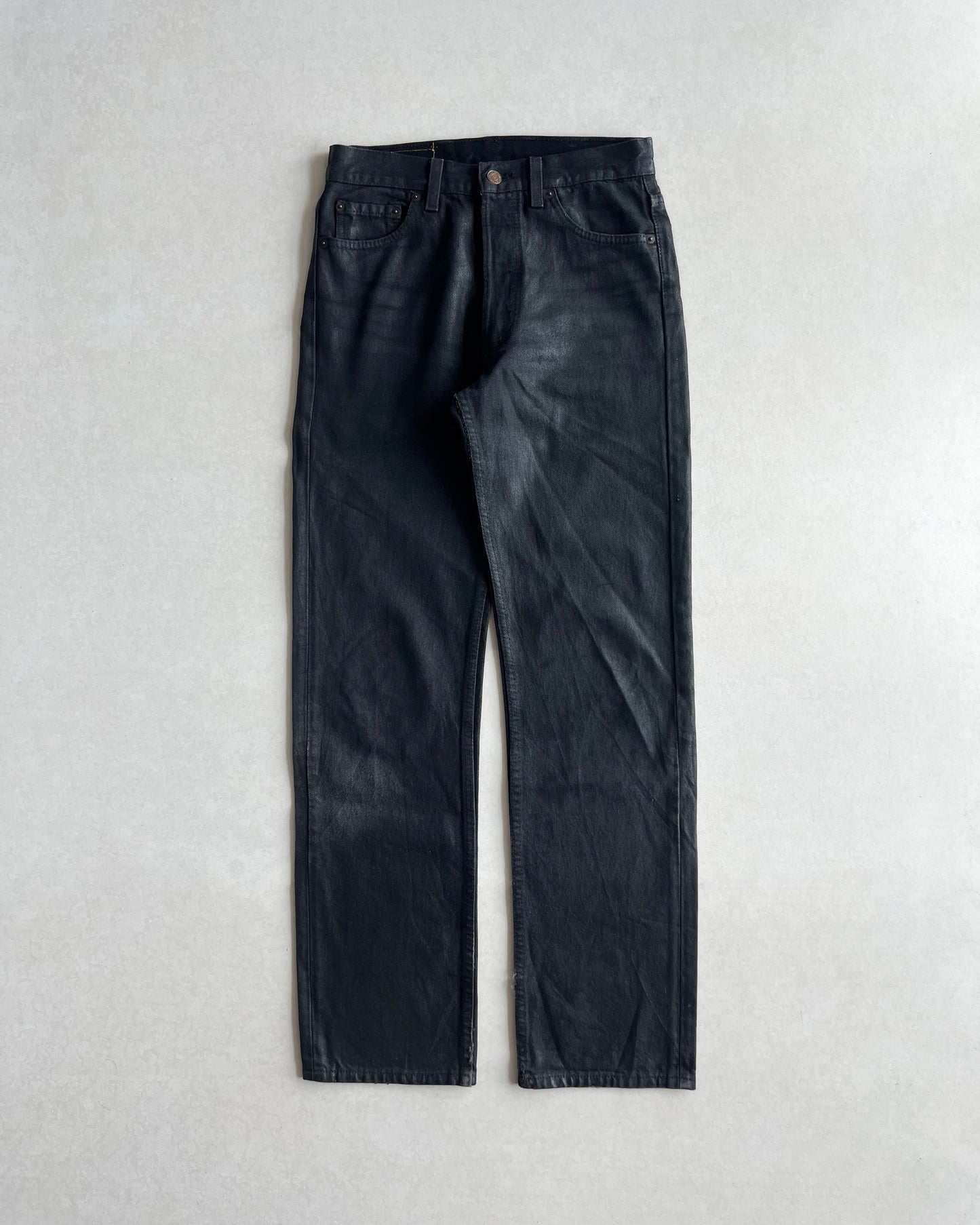 1980S BLACK WAXED LEVI'S 501 JEANS (29X30)