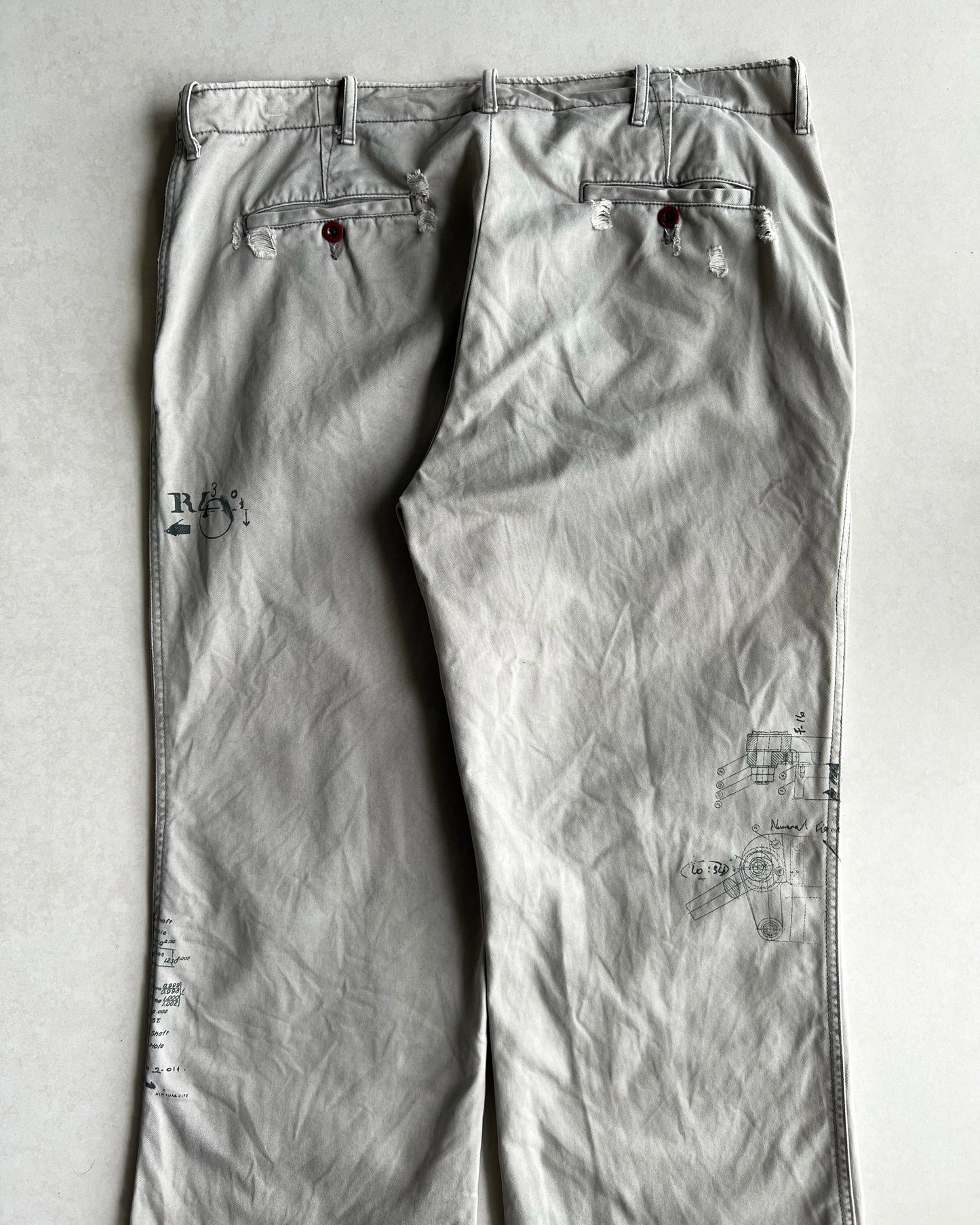1990S BEIGE RALPH LAUREN REPAIRED TROUSERS (36X34)