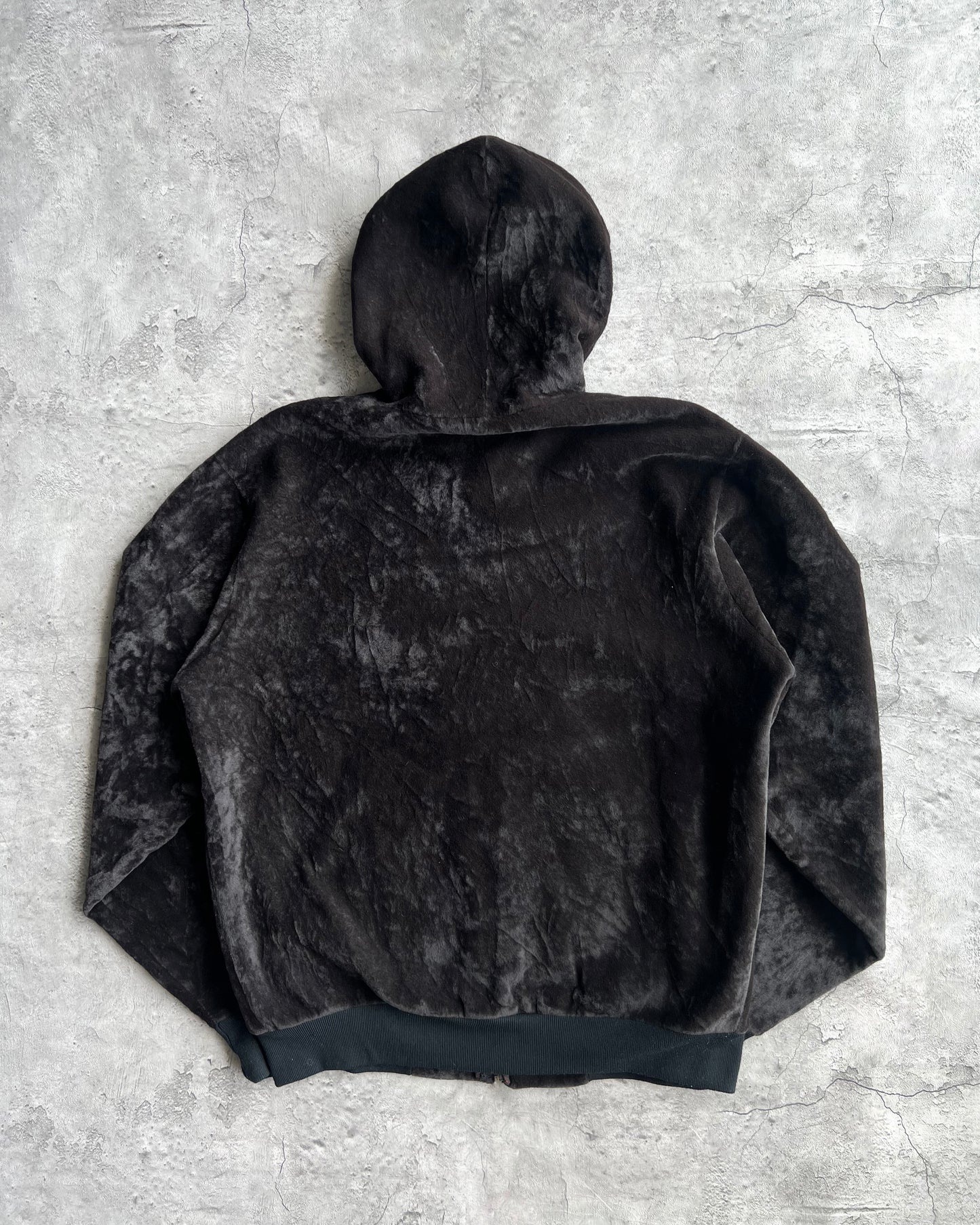 1990S BLACK CARHARTT VELOUR ZIP-UP HOODED SWEATSHIRT (L)