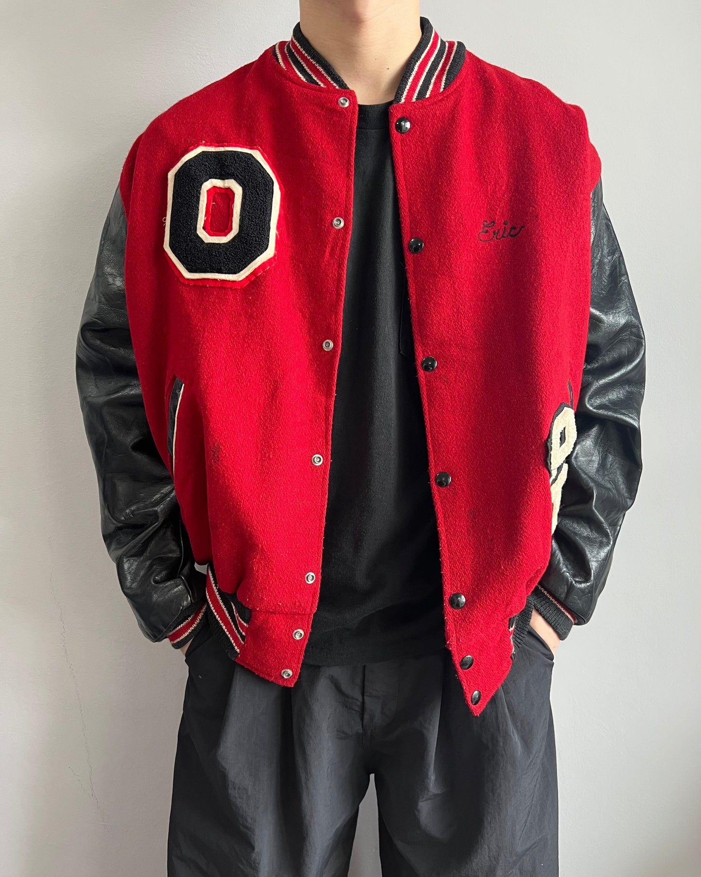 1980S 'OAK HILLS BAND' LEATHER SLEEVES VARSITY JACKETS (XL)