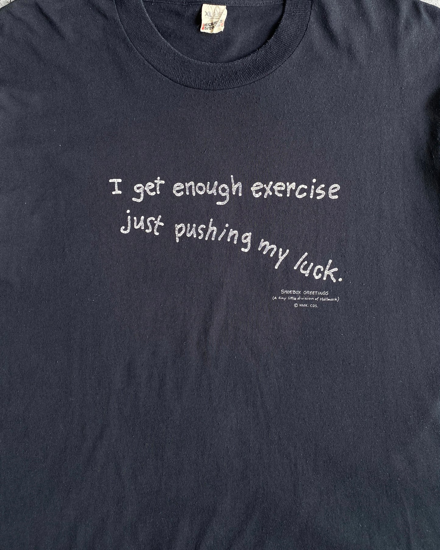 1980S 'PUSHING LUCK' SINGLE STITCH WORDING TEE (XL)