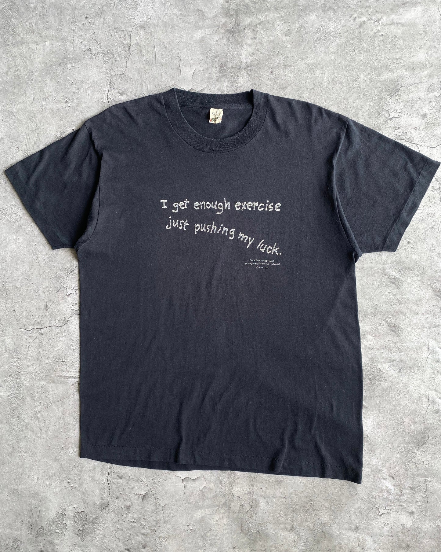 1980S 'PUSHING LUCK' SINGLE STITCH WORDING TEE (XL)