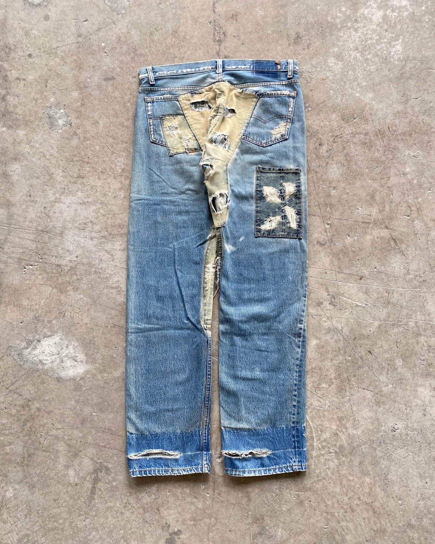 1980S MAJOR REPAIRED LEVI'S 501 JEANS (36X36)