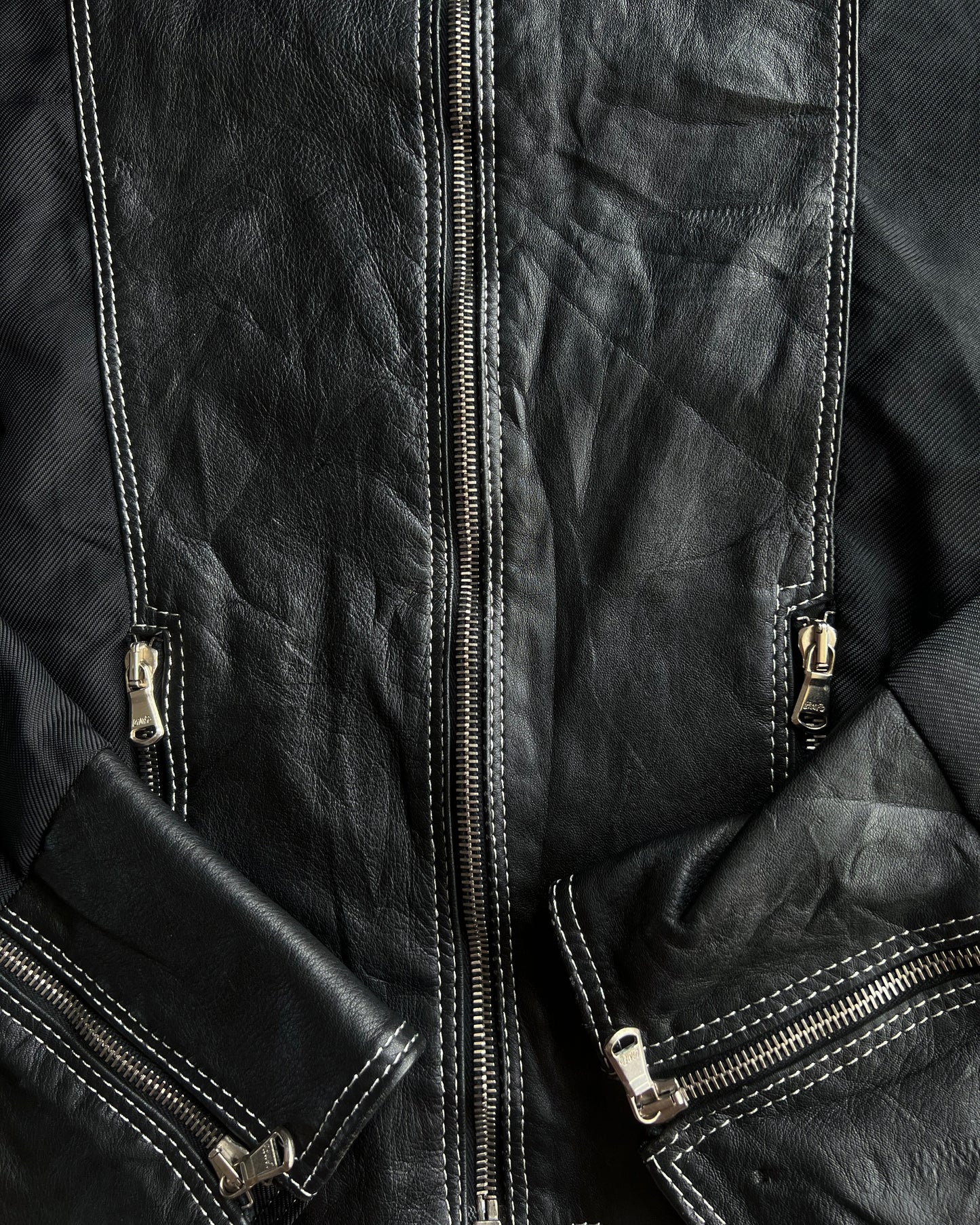 1990S ARTICO LEATHER MULTI-PANEL ZIP-UP CROPPED JACKET (M)