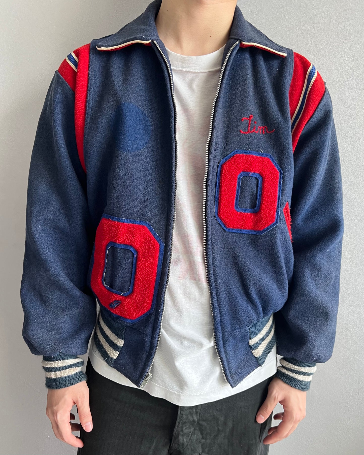 1980S FADED 'OCTORARA' LETTERMAN WOOL VARSITY JACKET (L)