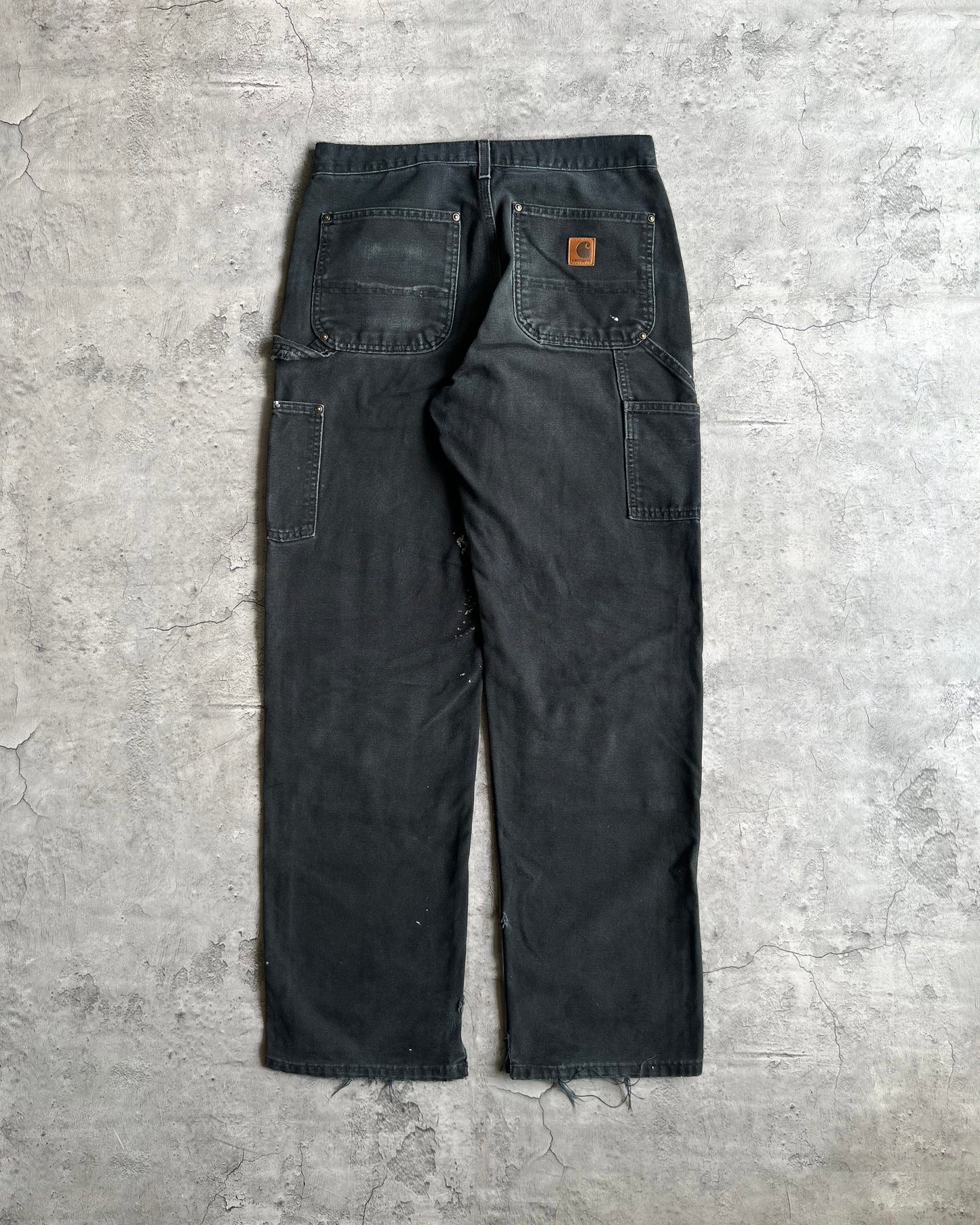 1990S FADED BLACK DISTRESSED CARHARTT DOUBLE KNEE PANTS (31X34)