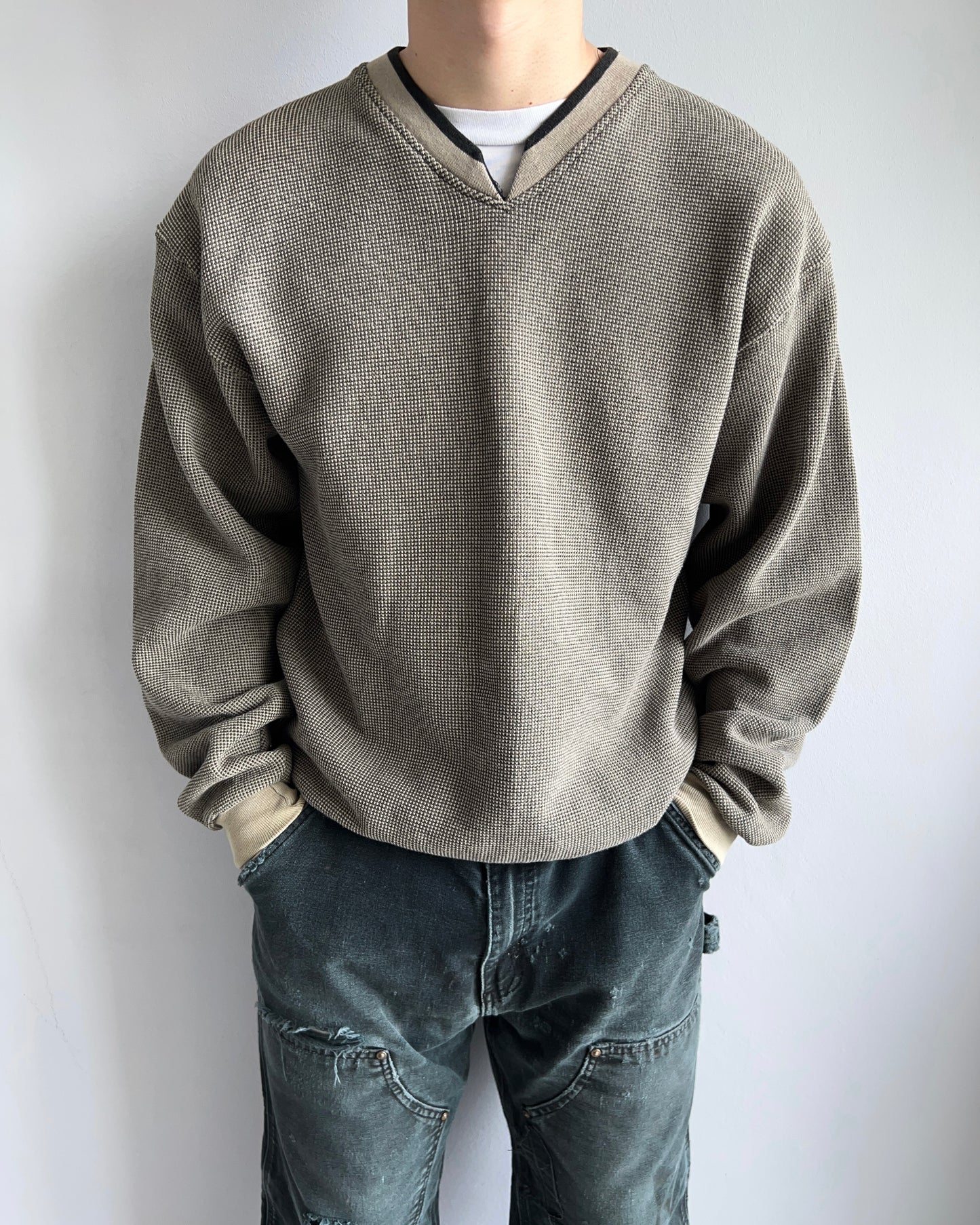 1990S EARTH TONE RUSSELL WAFFLE KNIT SWEATSHIRT (M)