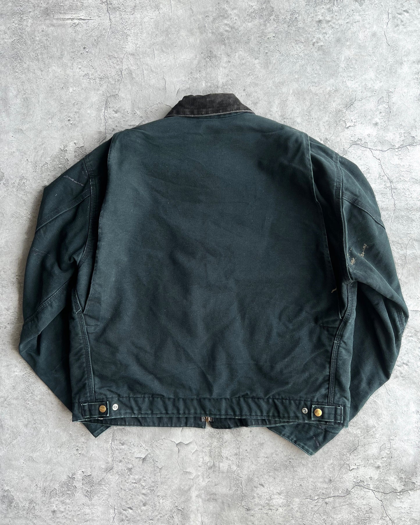 1990S BLACK/MOSS GREEN CARHARTT DETROIT WORK JACKET (L/XL)