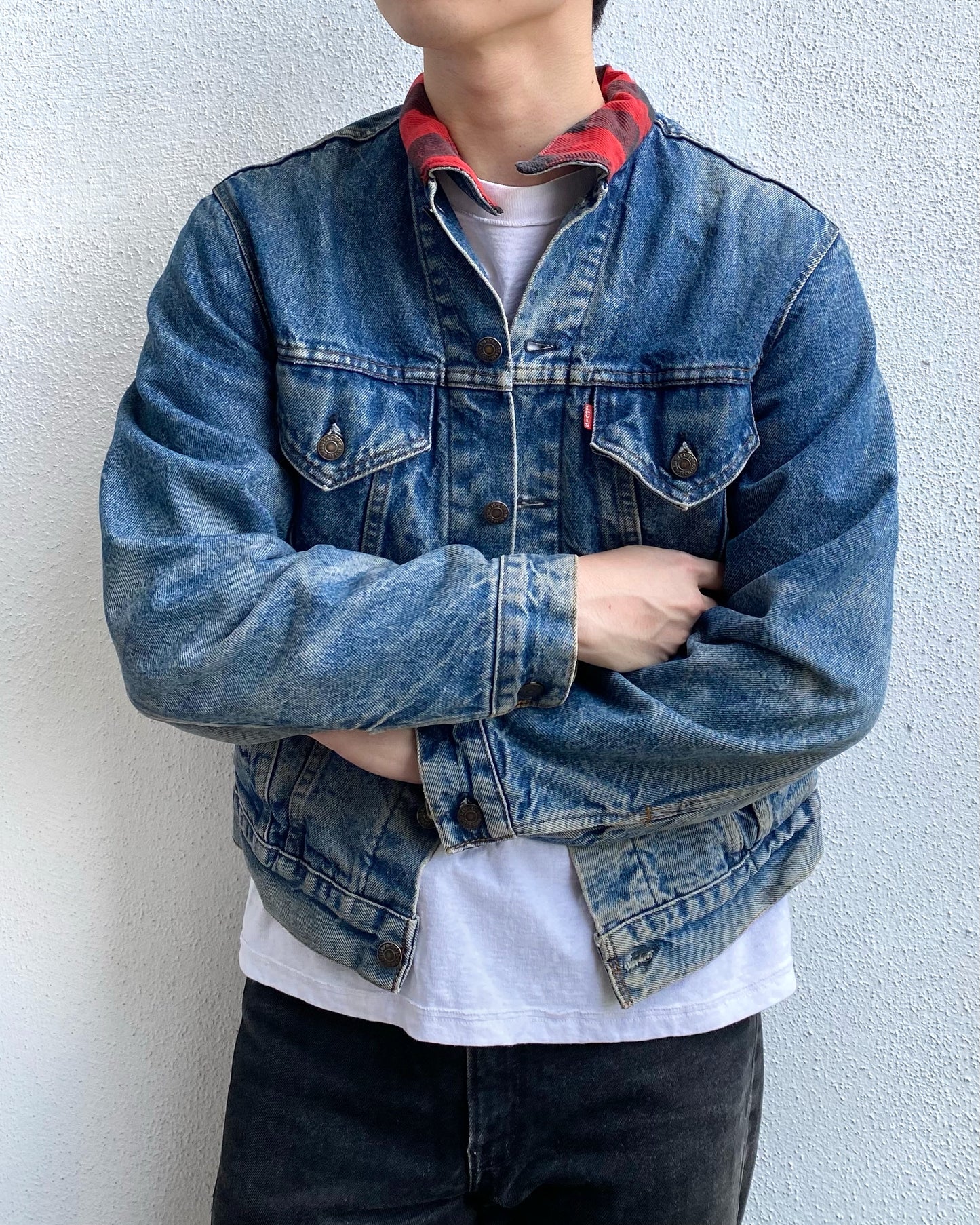 1980S FADED LEVI'S FLANNEL LINED TYPE III TRUCKER JACKET (S-L)