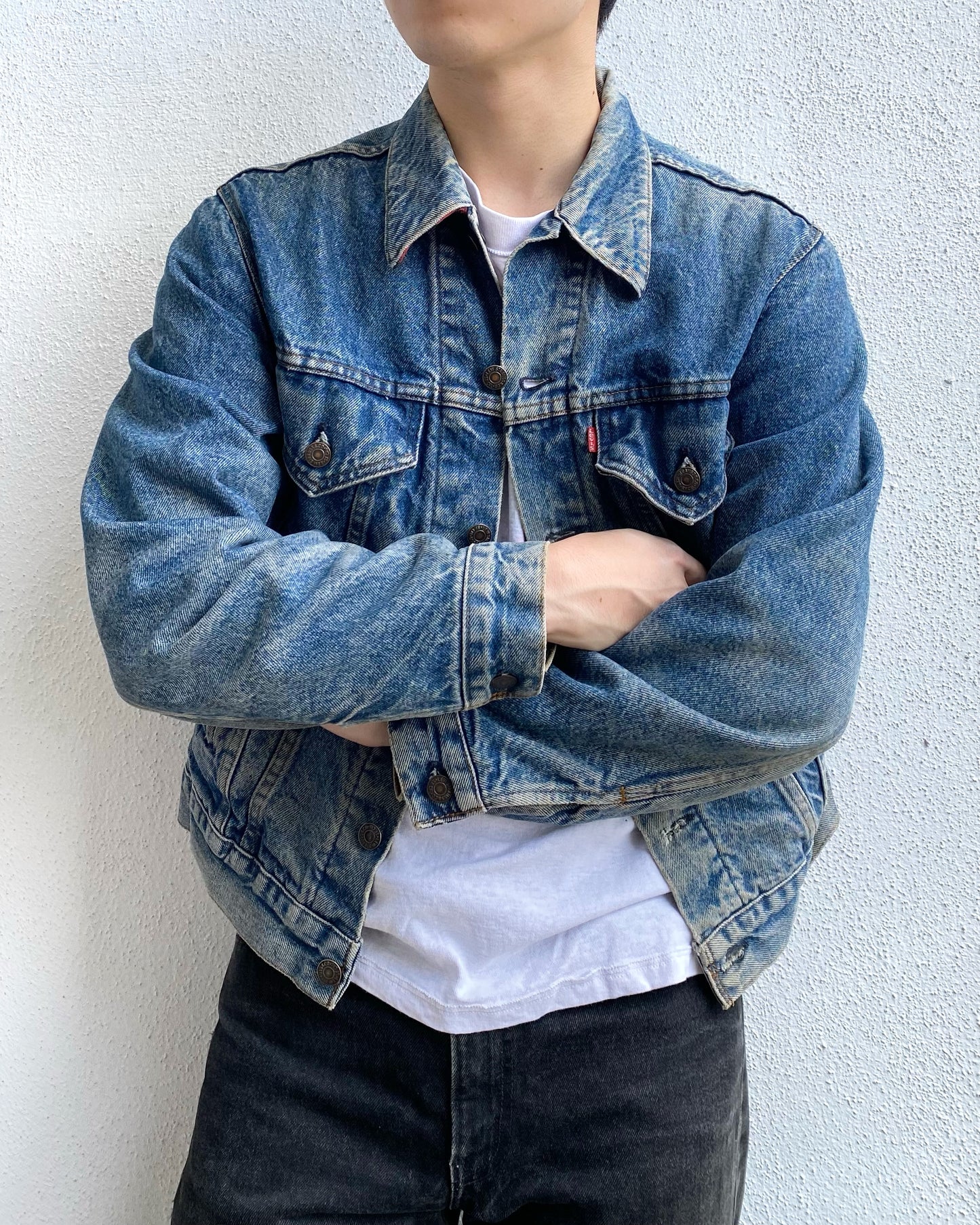1980S FADED LEVI'S FLANNEL LINED TYPE III TRUCKER JACKET (S-L)