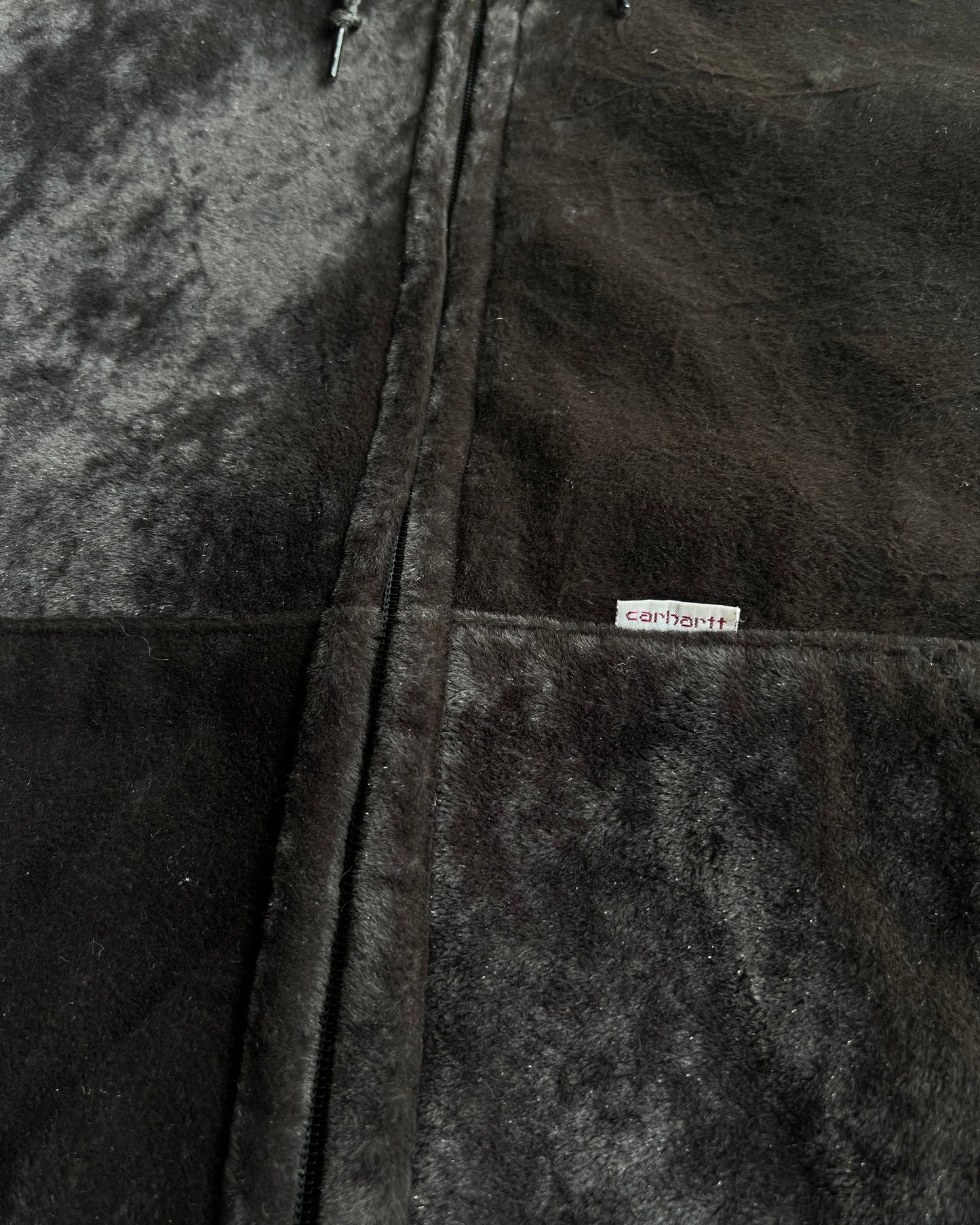 1990S BLACK CARHARTT VELOUR ZIP-UP HOODED SWEATSHIRT (L)