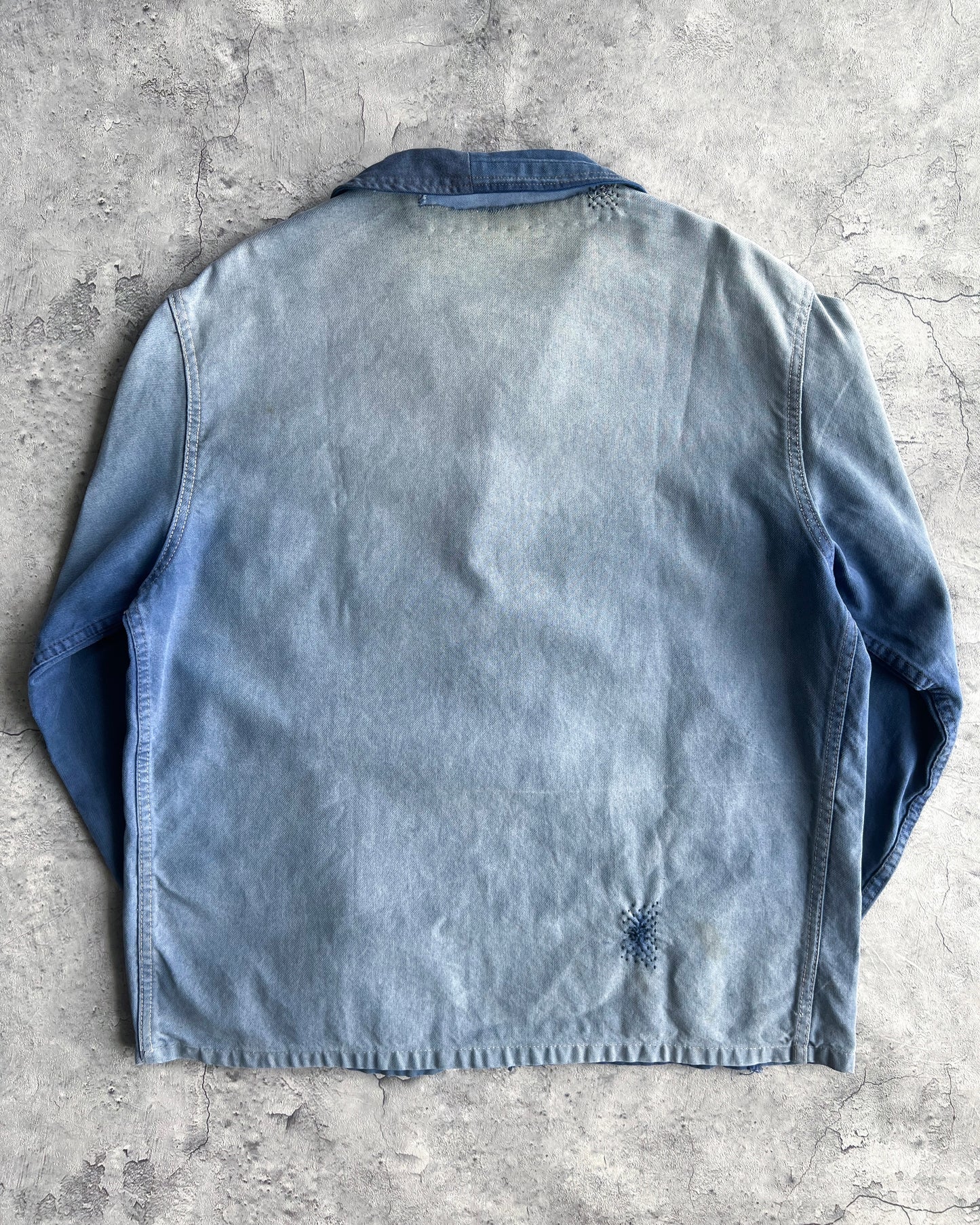 1960S SUN FADED ROUND COLLAR FRENCH PATCHED WORK JACKET (L)