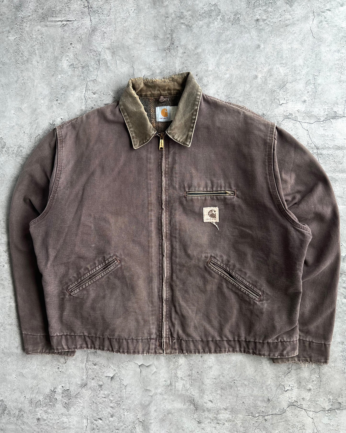 1980S BROWN/MAROON CARHARTT DETROIT WORK JACKET (XXL)