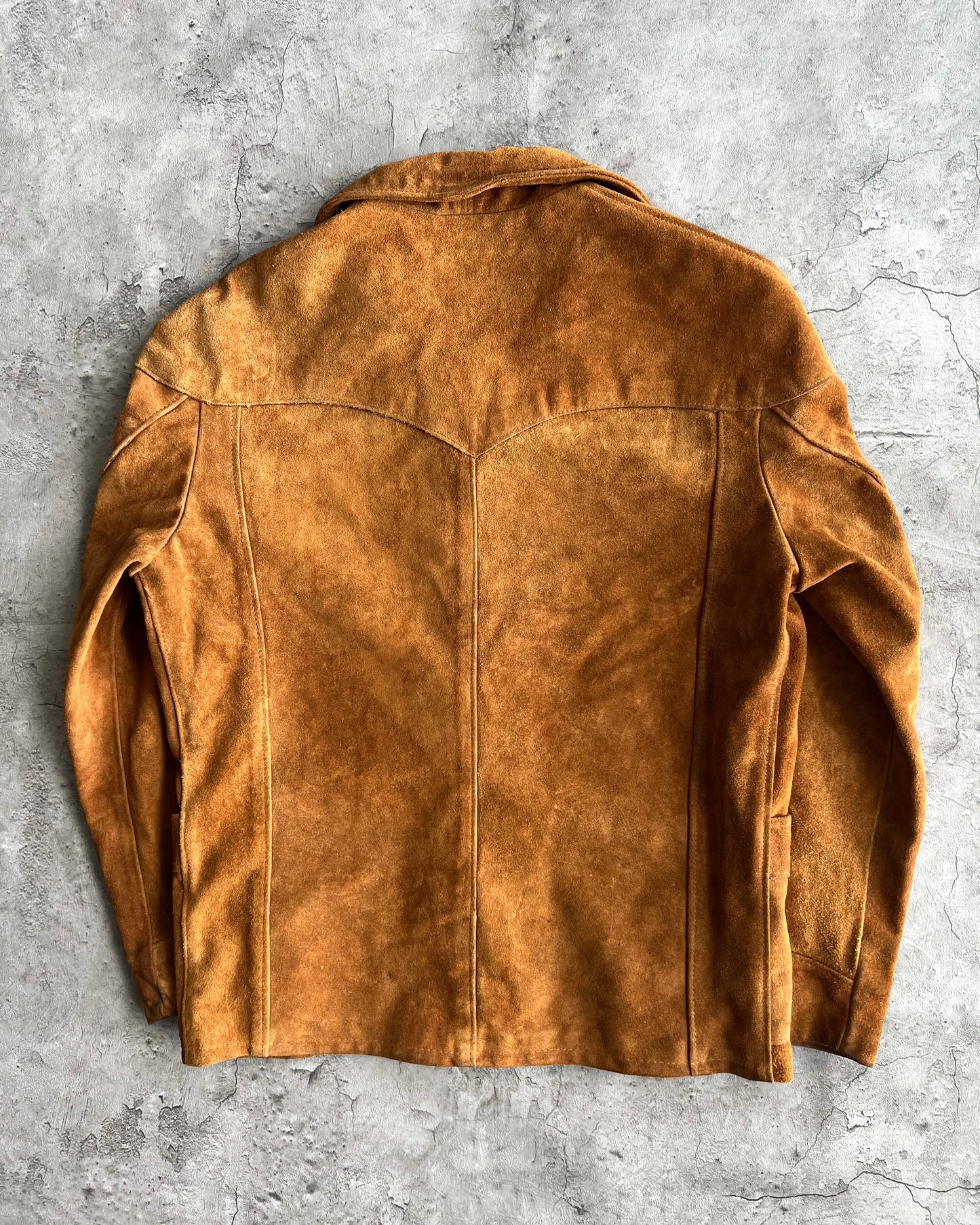 1960S RANCHER BY SCHOTT OPEN COLLAR SUEDE JACKET (L)