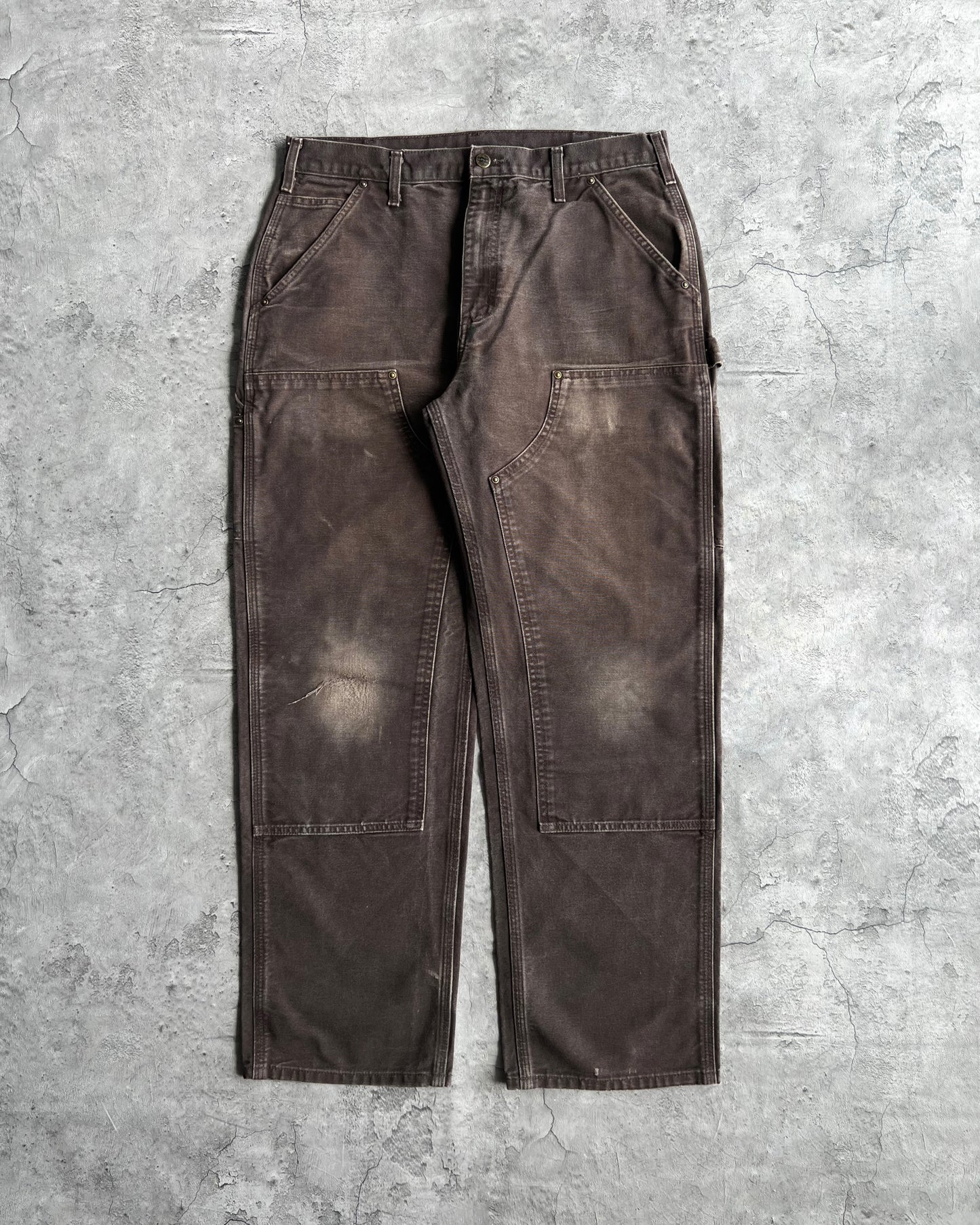 1990S FADED DARK BROWN CARHARTT DOUBLE KNEE PANTS (34X32)