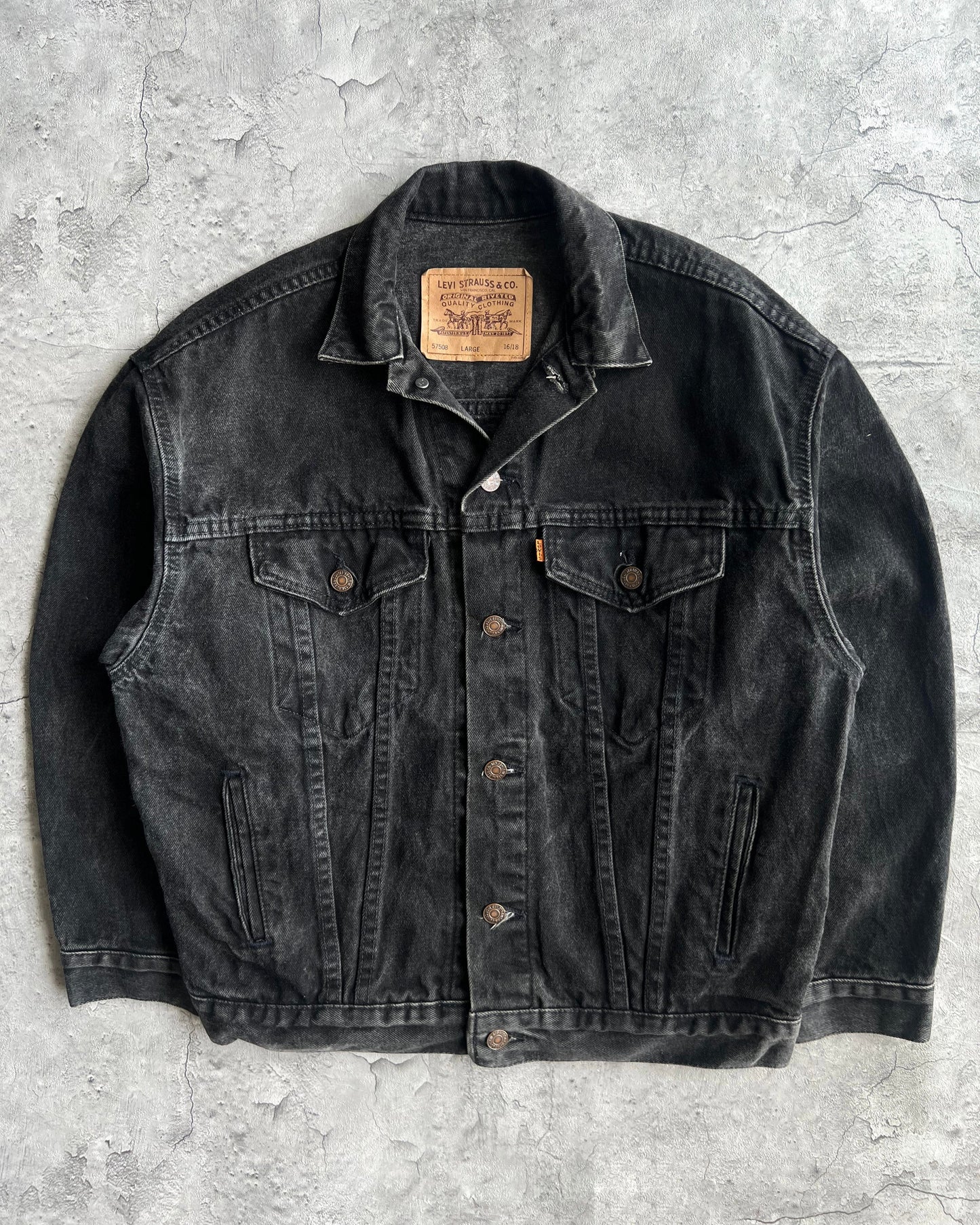 1990S FADED BLACK LEVI'S TYPE III DENIM JACKET (L)