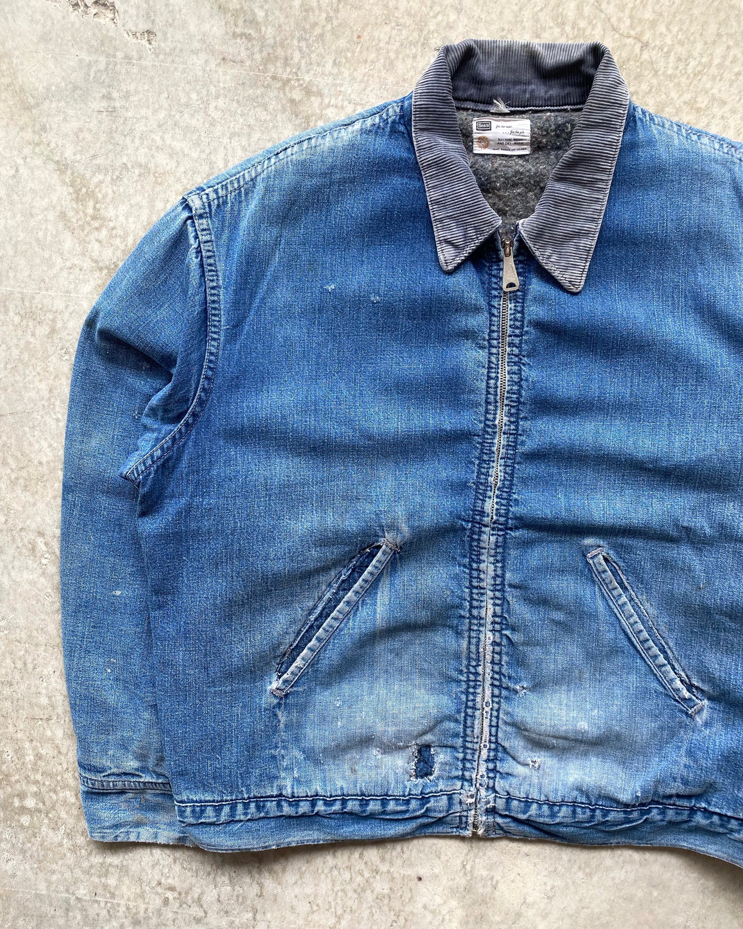 1960/1970S SUN FADED SEARS DENIM WORK JACKET (M-XL)