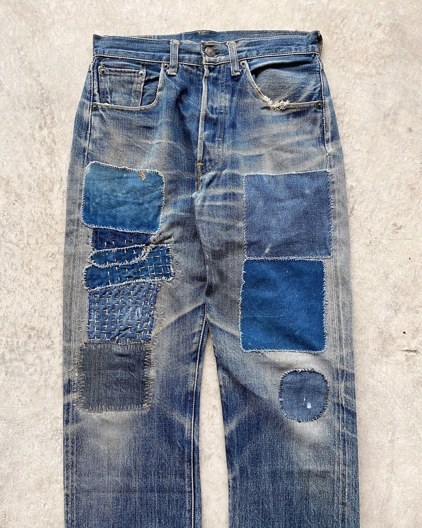 1990S SASHIKO PATCHED LEVI'S 501 SELVEDGE JEANS (29X30)