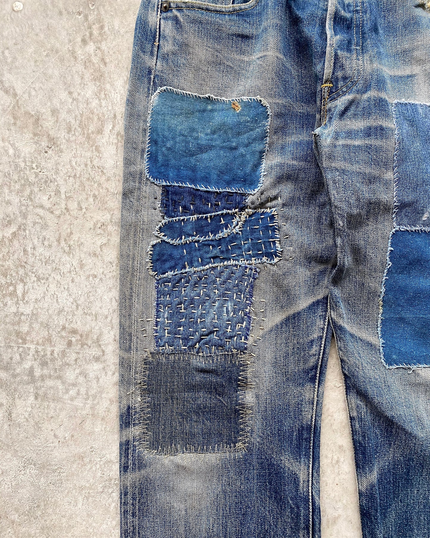 1990S SASHIKO PATCHED LEVI'S 501 SELVEDGE JEANS (29X30)