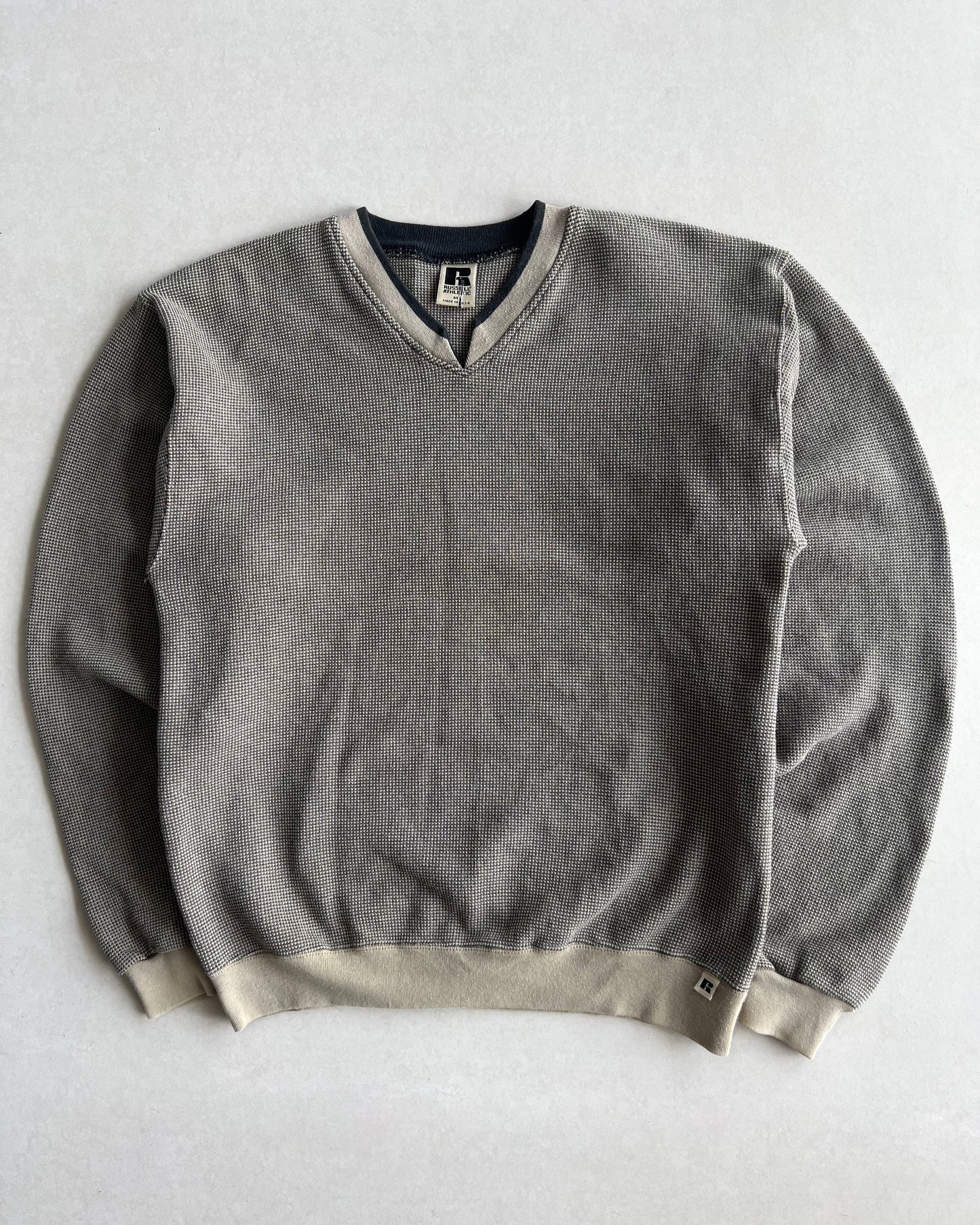 1990S EARTH TONE RUSSELL WAFFLE KNIT SWEATSHIRT (M)