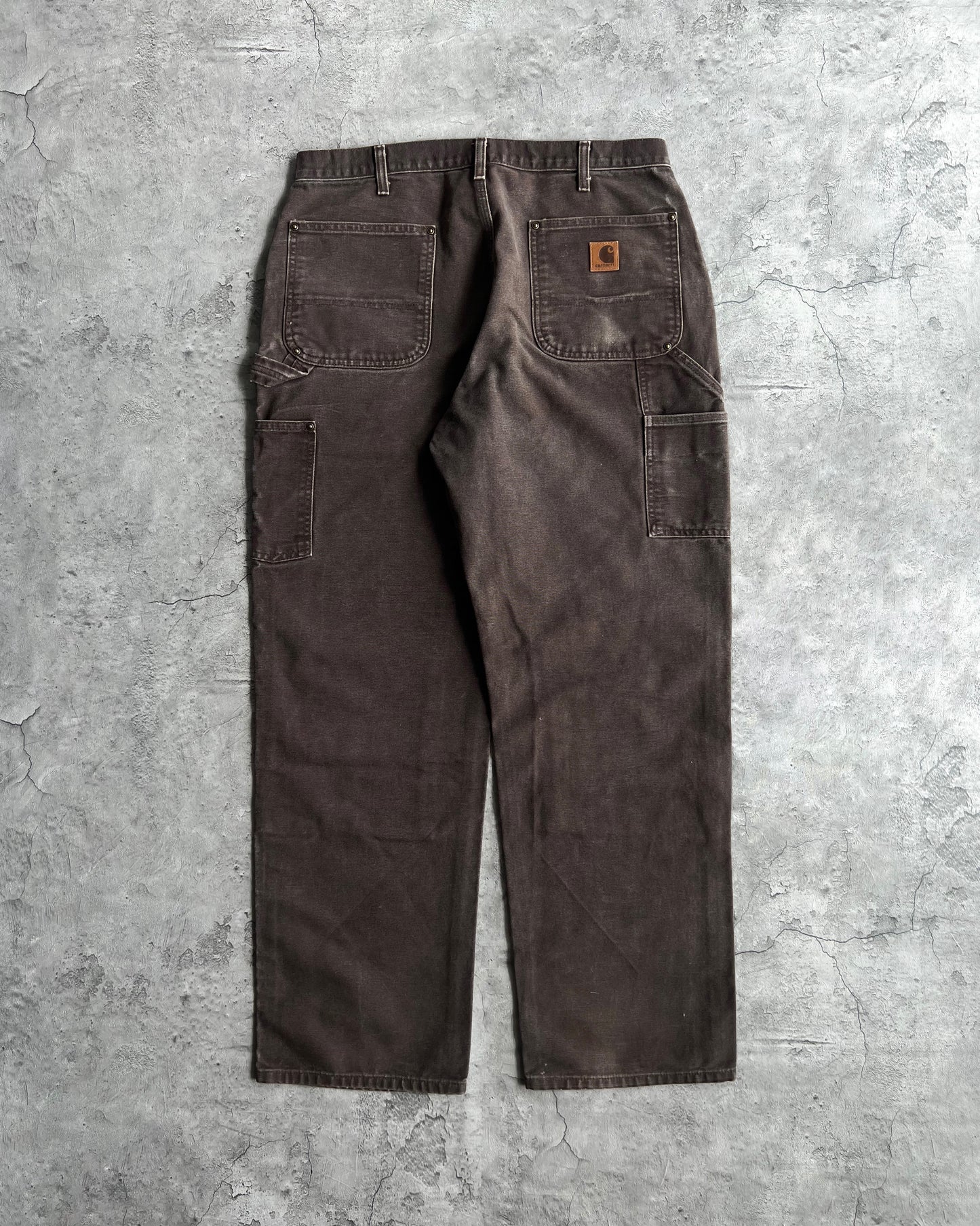 1990S FADED DARK BROWN CARHARTT DOUBLE KNEE PANTS (34X32)