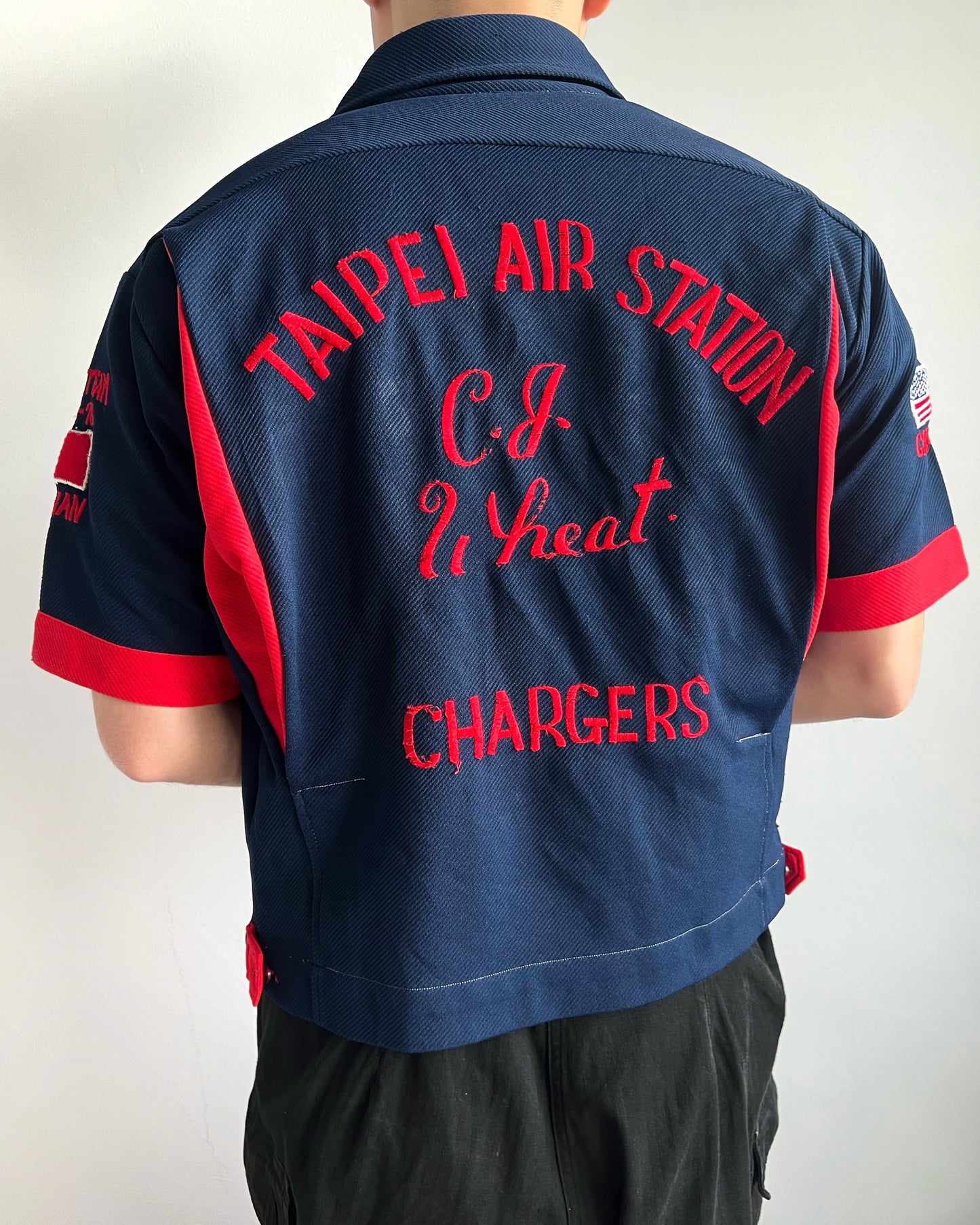 1970S MULTI-PATCHES 'CAPTAIN CUPS' BOWLING SHIRT (M)