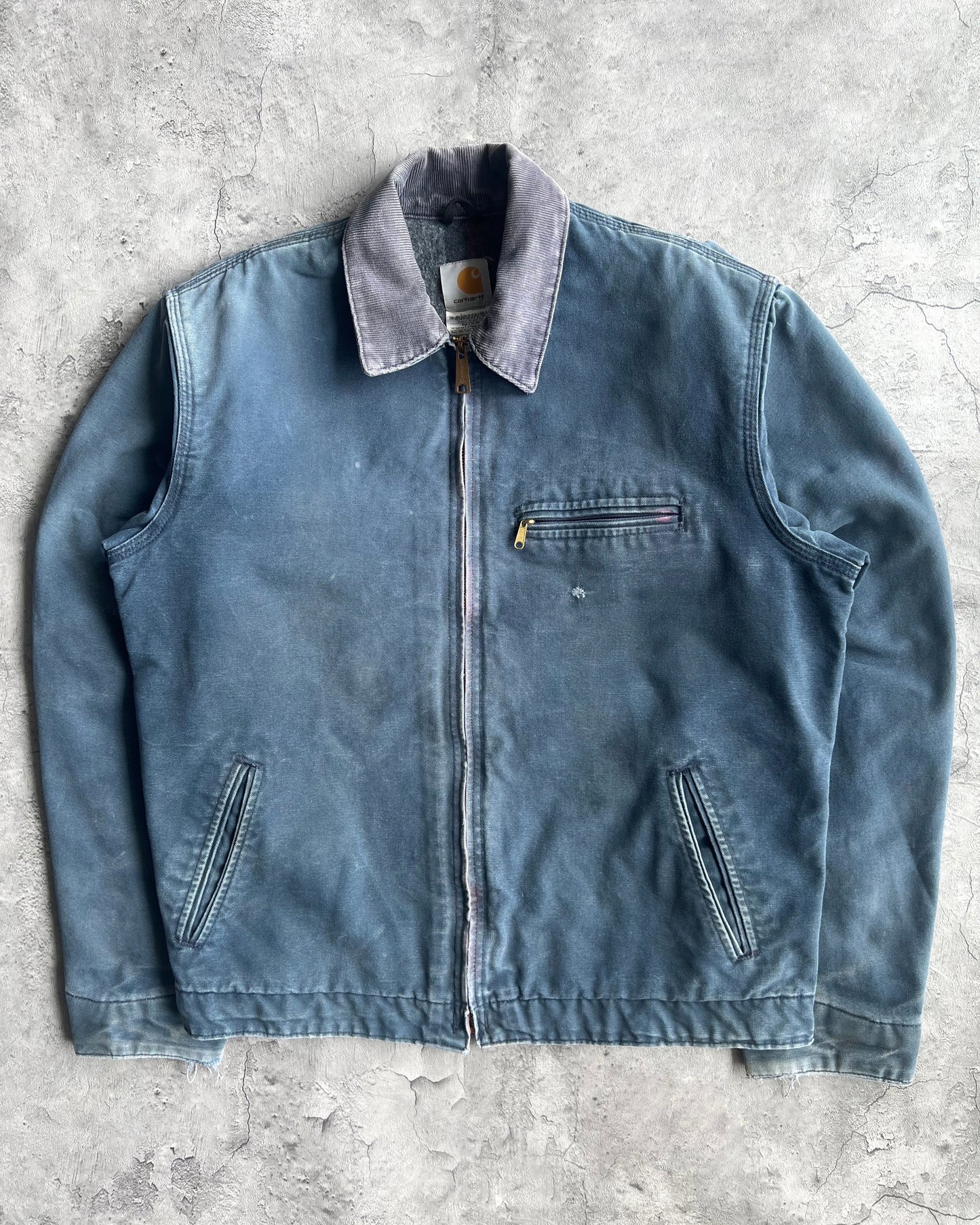 1990S FADED NAVY CARHARTT DETROIT WORK JACKET (L)