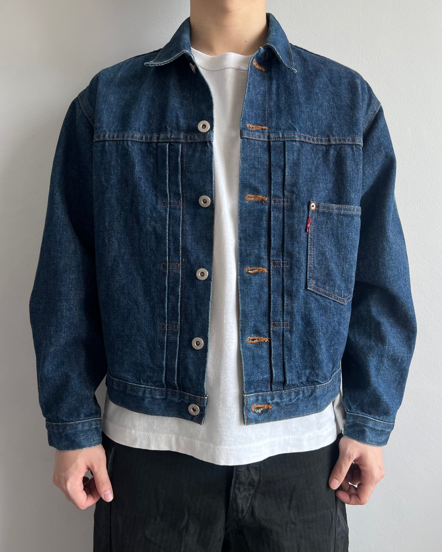 1990S SUN FADED BIG E LEVI'S TYPE I SELVEGDE DENIM JACKET (L/XL)