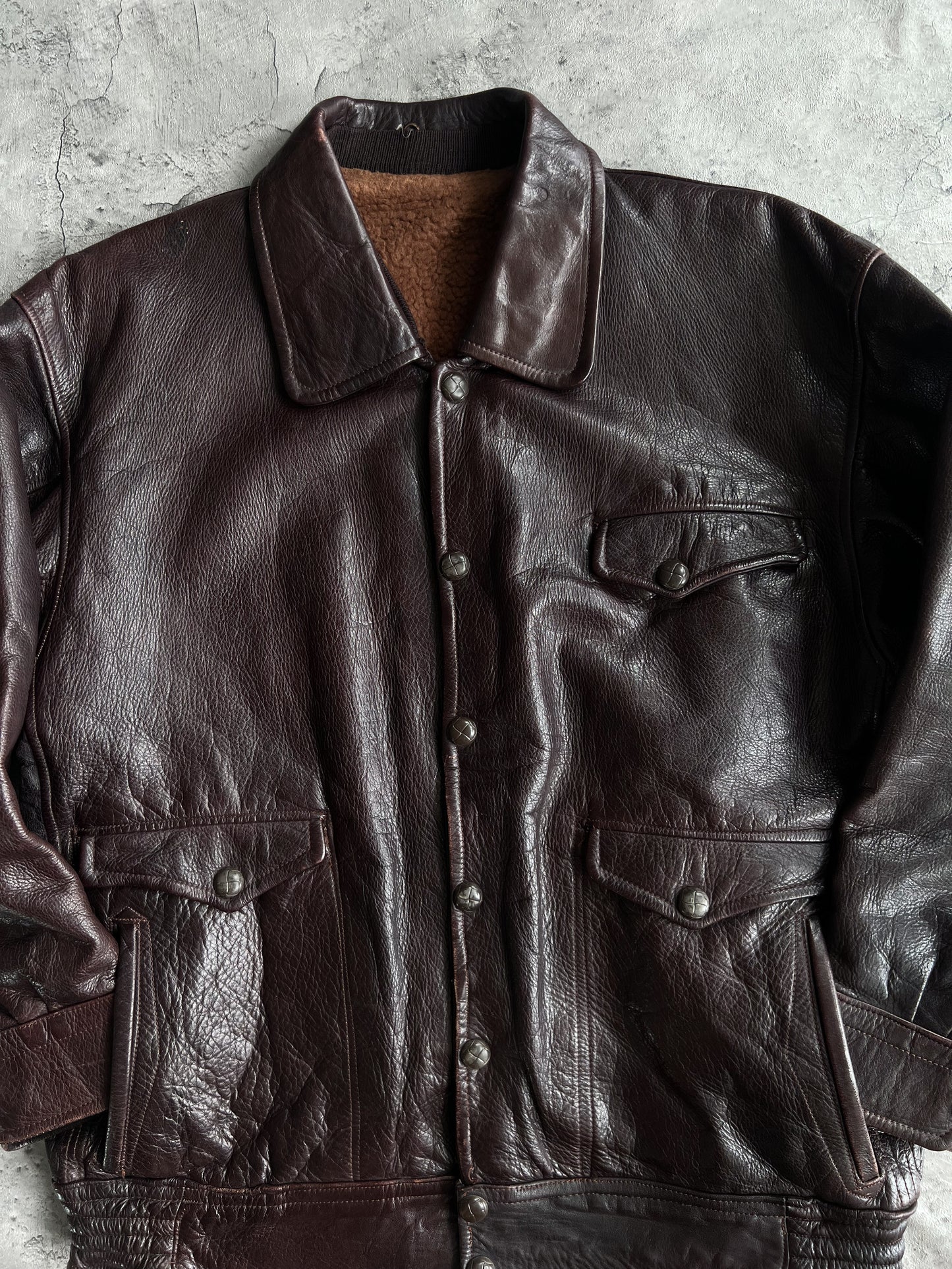 1950S BROWN ROCKABILLY LEATHER JACKET (L)