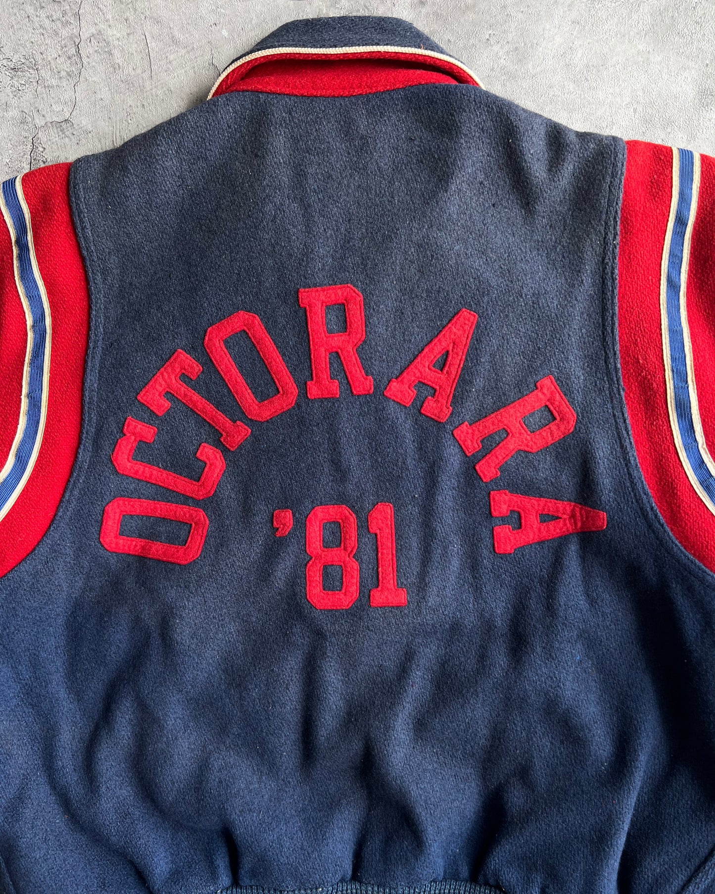 1980S FADED 'OCTORARA' LETTERMAN WOOL VARSITY JACKET (L)