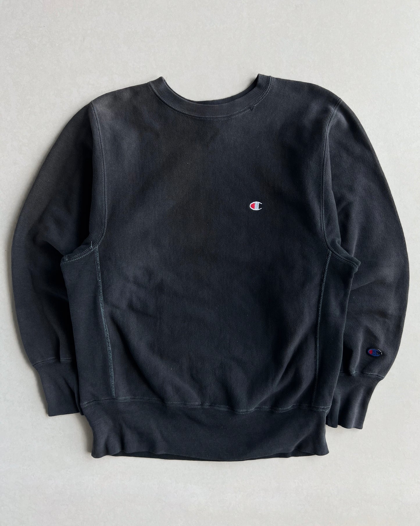 1990S FADED BLACK CHAMPION REVERSE WEAVE LOGO SWEATSHIRT (M)