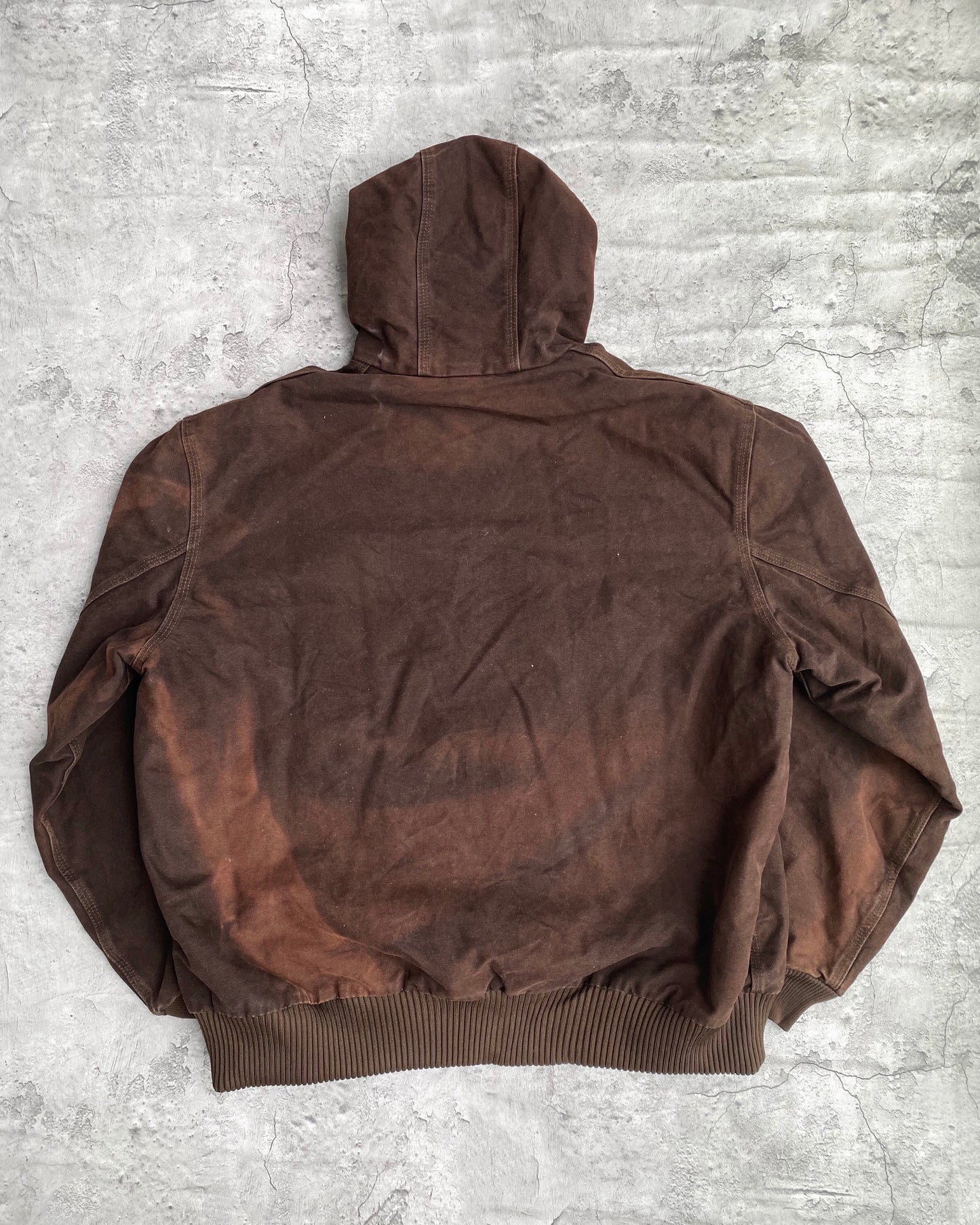 1990S SUN FADED DARK BROWN CARHARTT HOODED JACKET (XL)