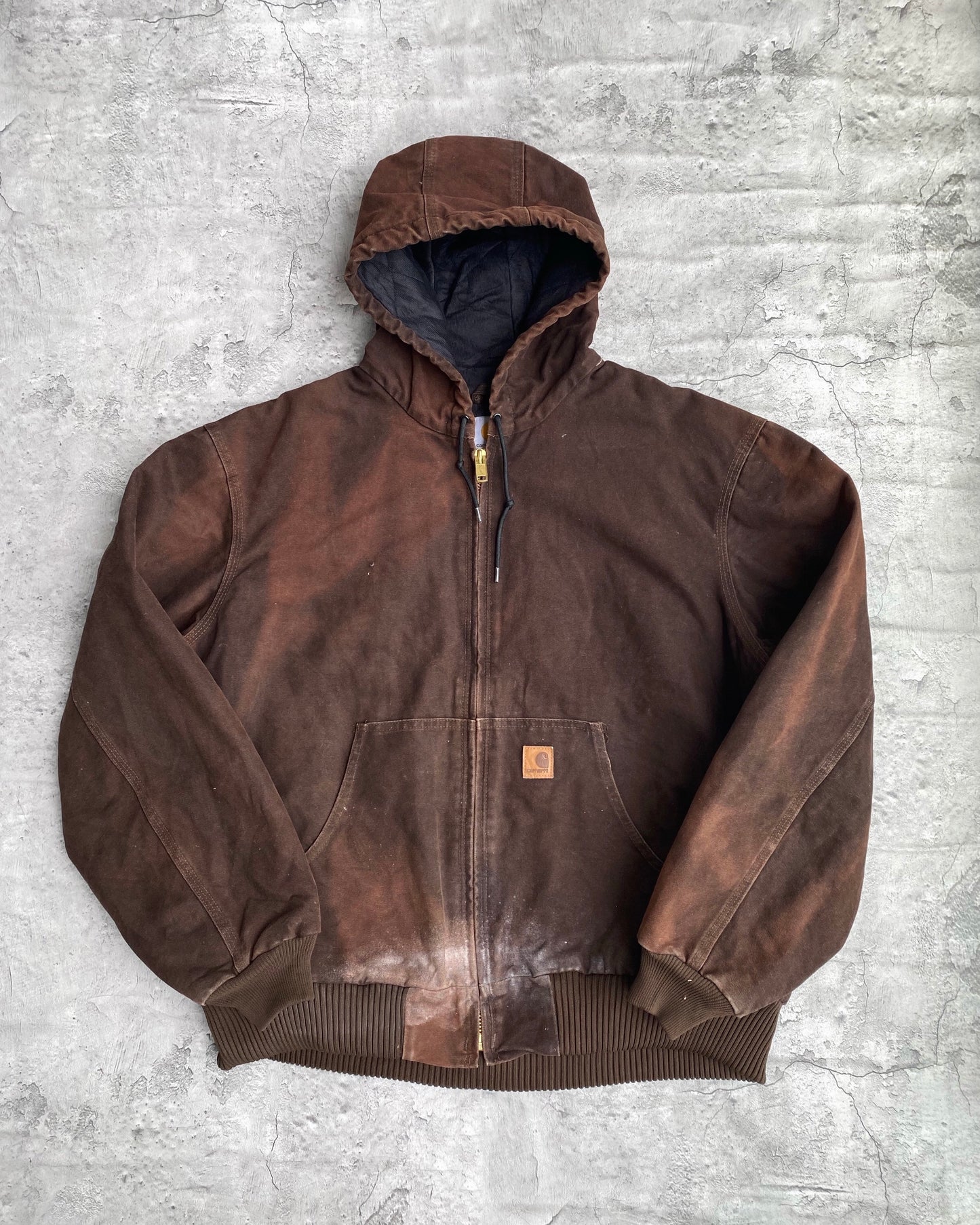 1990S SUN FADED DARK BROWN CARHARTT HOODED JACKET (XL)
